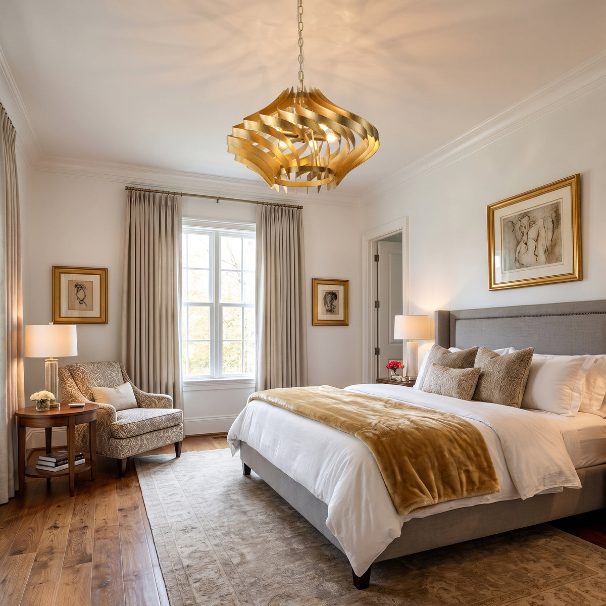 Luther 4-Light Brushed Gold Chandelier with Sculptural Iron Shade
