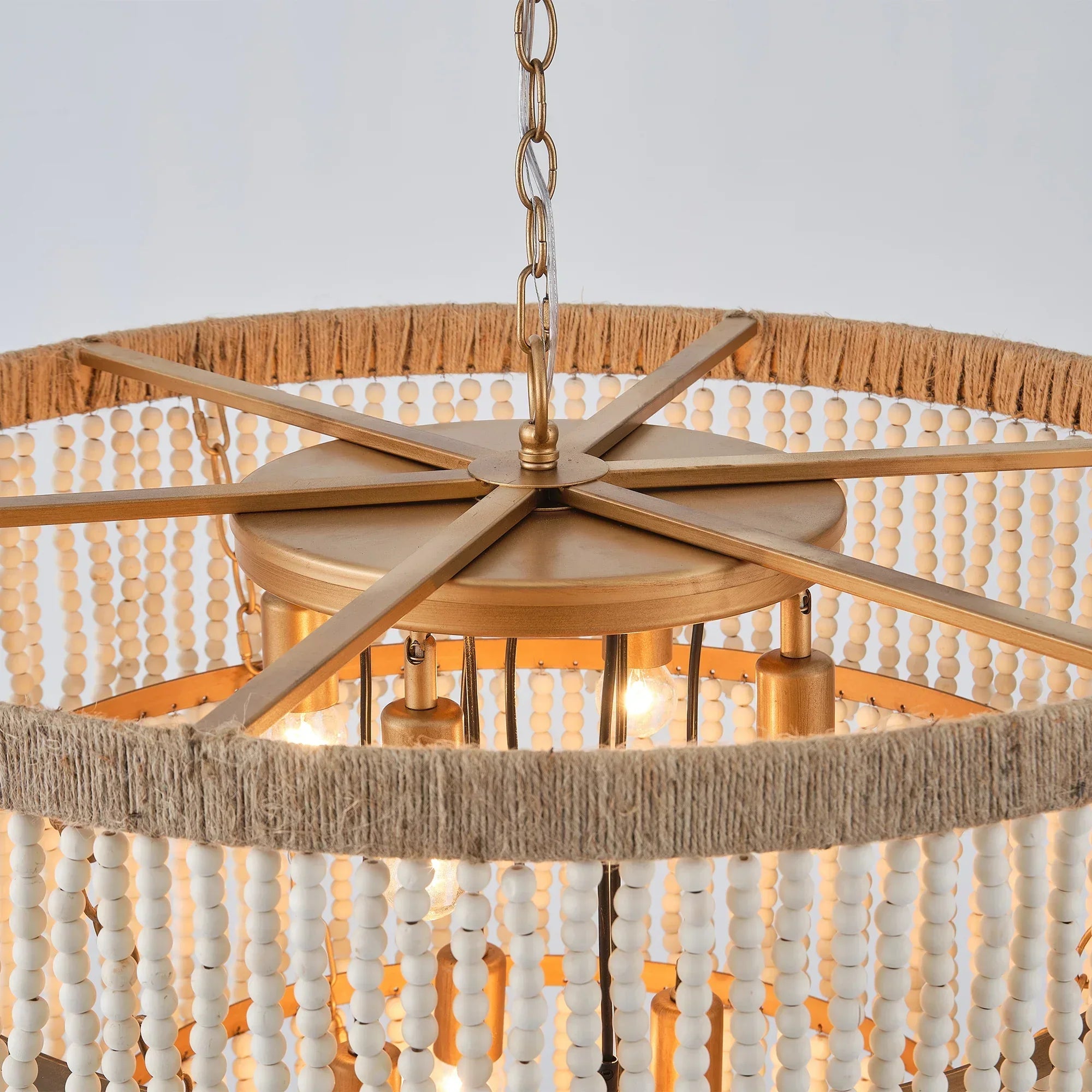 32 Inch Nelly 9-Light Bohemia Wood Beaded Chandelier