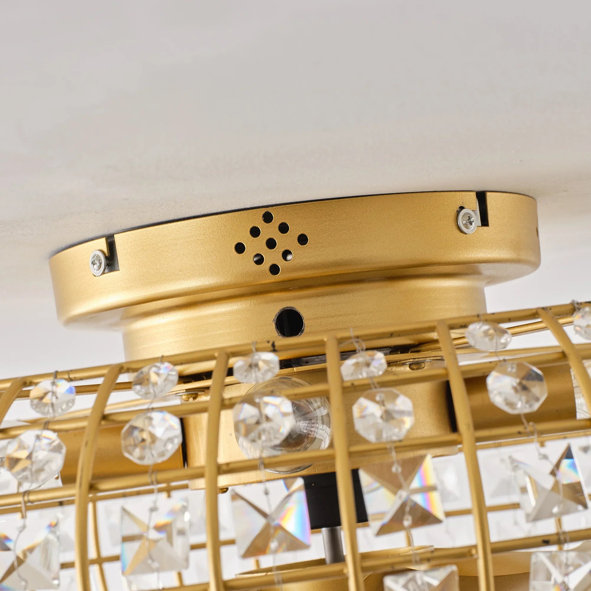 20" Lance Golden Crystal Ornament Flush Mount Ceiling Fan with Light