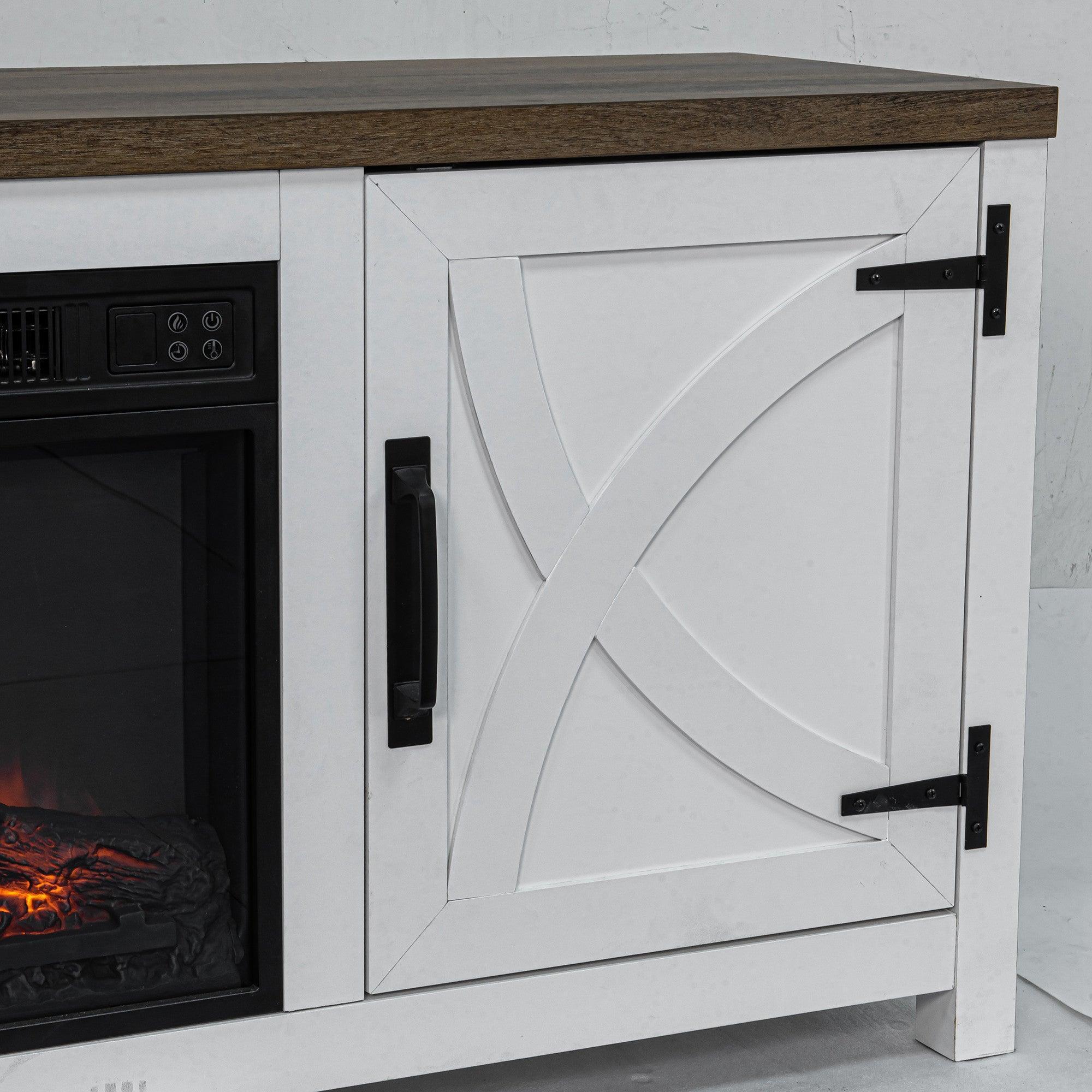Modern White Electric Fireplace TV Stand For 58 Inch TV Storage Cabinet For Living Room