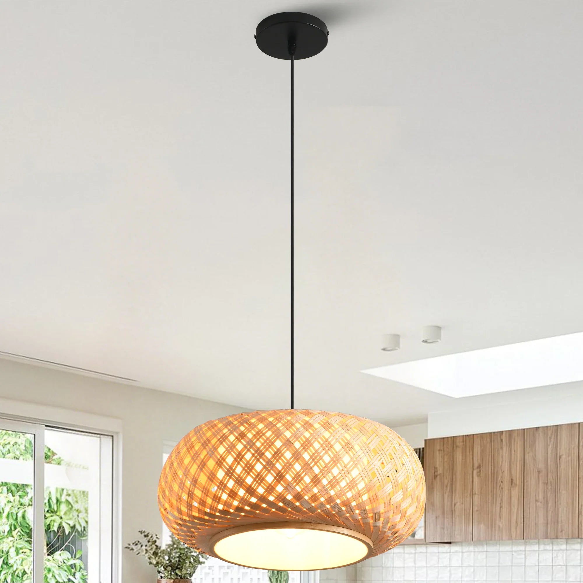 16" Yehudi Bohemian Handwoven Bamboo Island Pendant Light