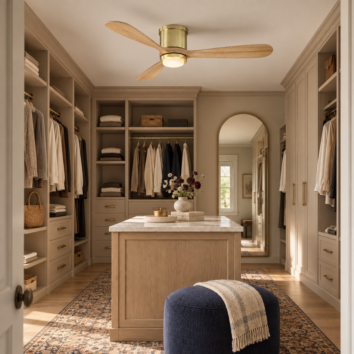 52 Inch Mayna Solid Wood Blades Flush Mount Ceiling Fan