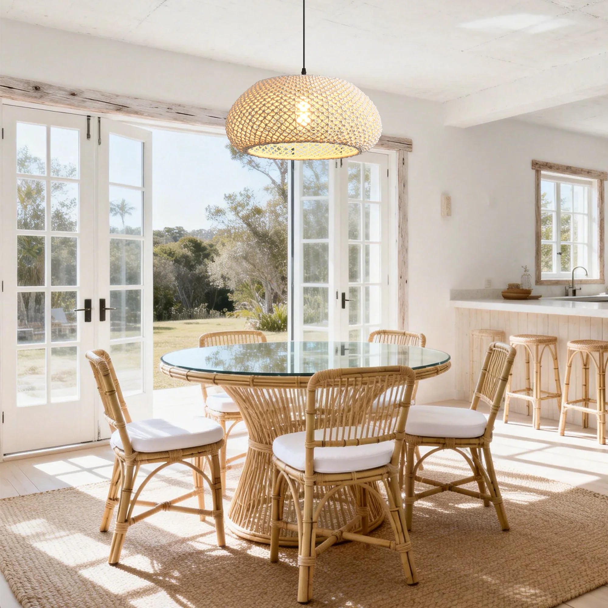19" Tyler Bohemian Handwoven Cotton Rope Island Pendant Light