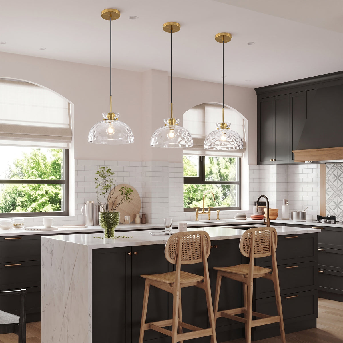 Bblythe 1-Light Natural Copper Pendant Light with Textured Glass Shade