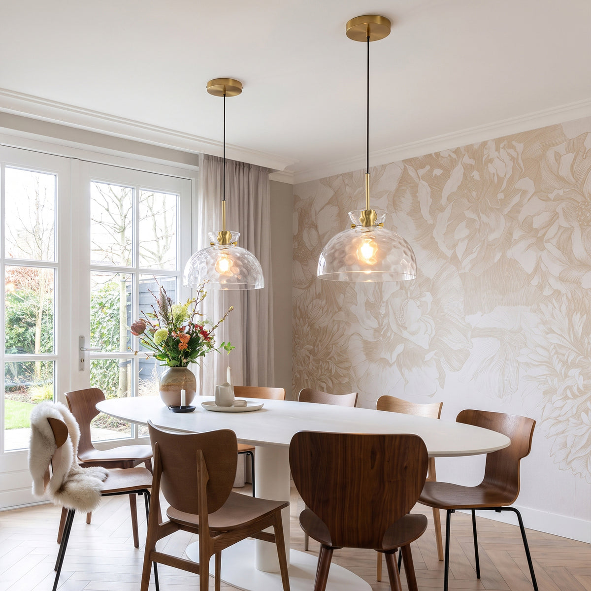 Bblythe 1-Light Natural Copper Pendant Light with Textured Glass Shade