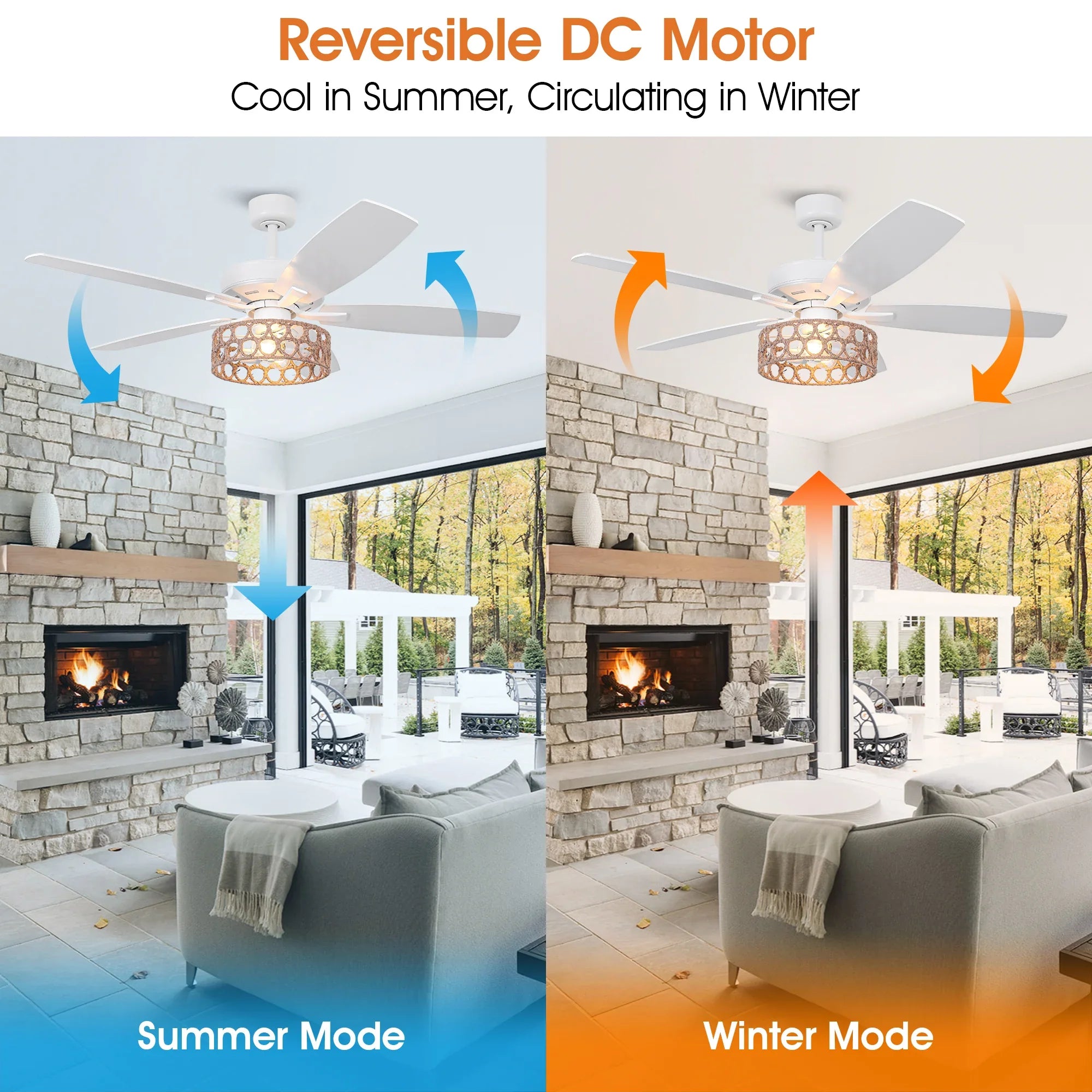 52 Inch Harriet White Farmhouse Ceiling Fan with Light and Remote Control