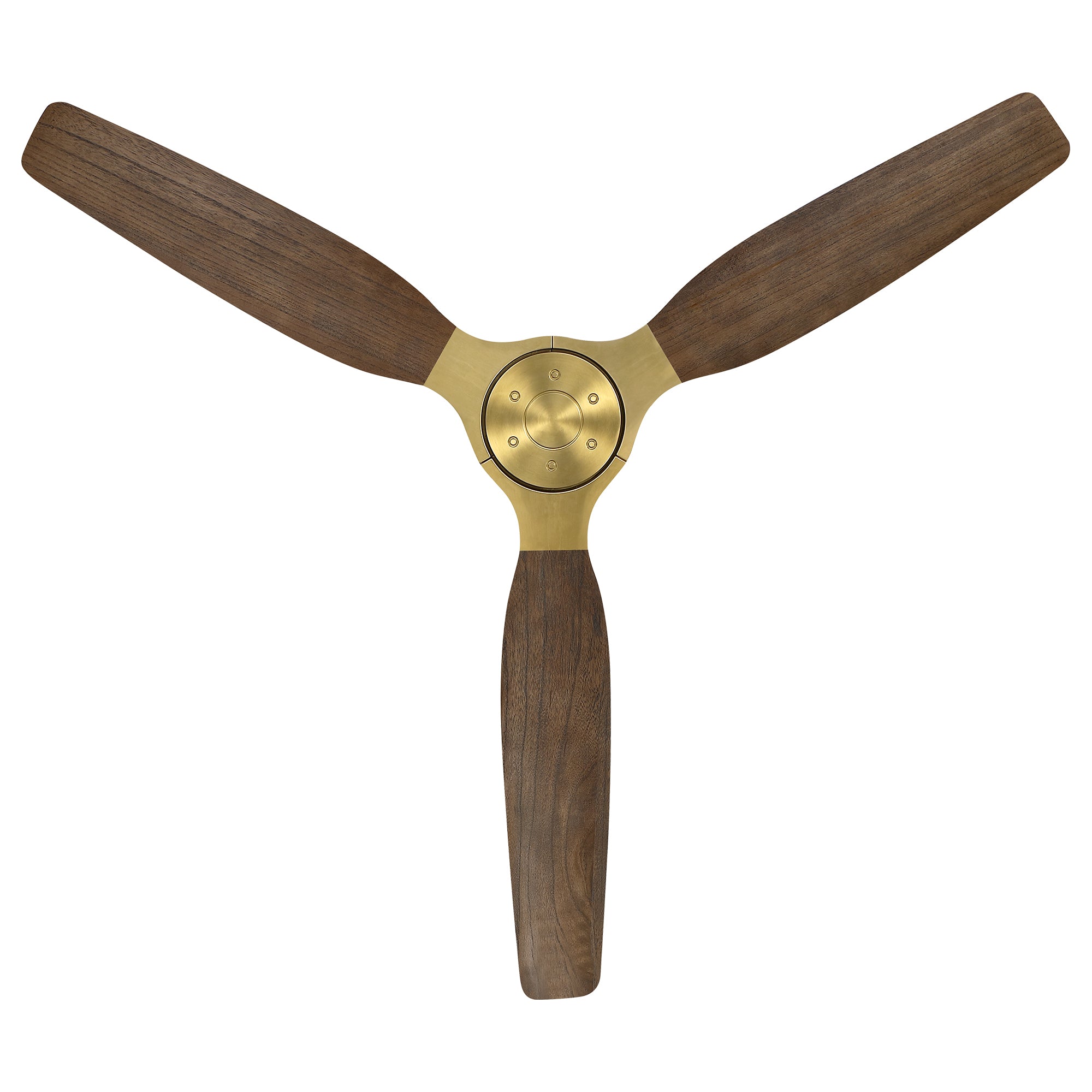 56" Soft Brass Solid Wood Blades Flush Mount Ceiling Fan