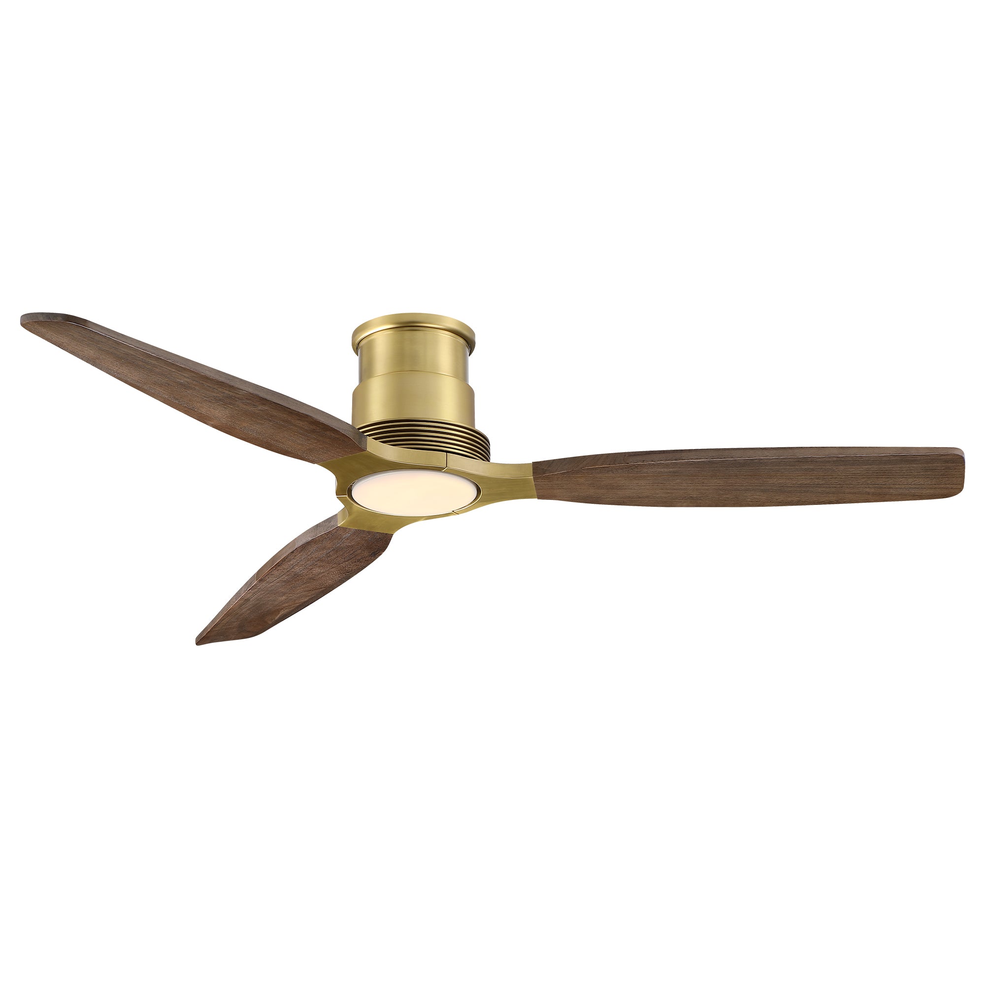 56" Soft Brass Solid Wood Blades Flush Mount Ceiling Fan