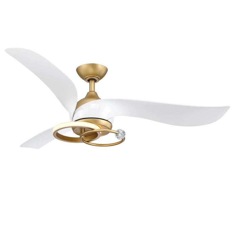 52 Inch Elma Vintage Gold Ceiling Fan with Crystal LED Light Ring