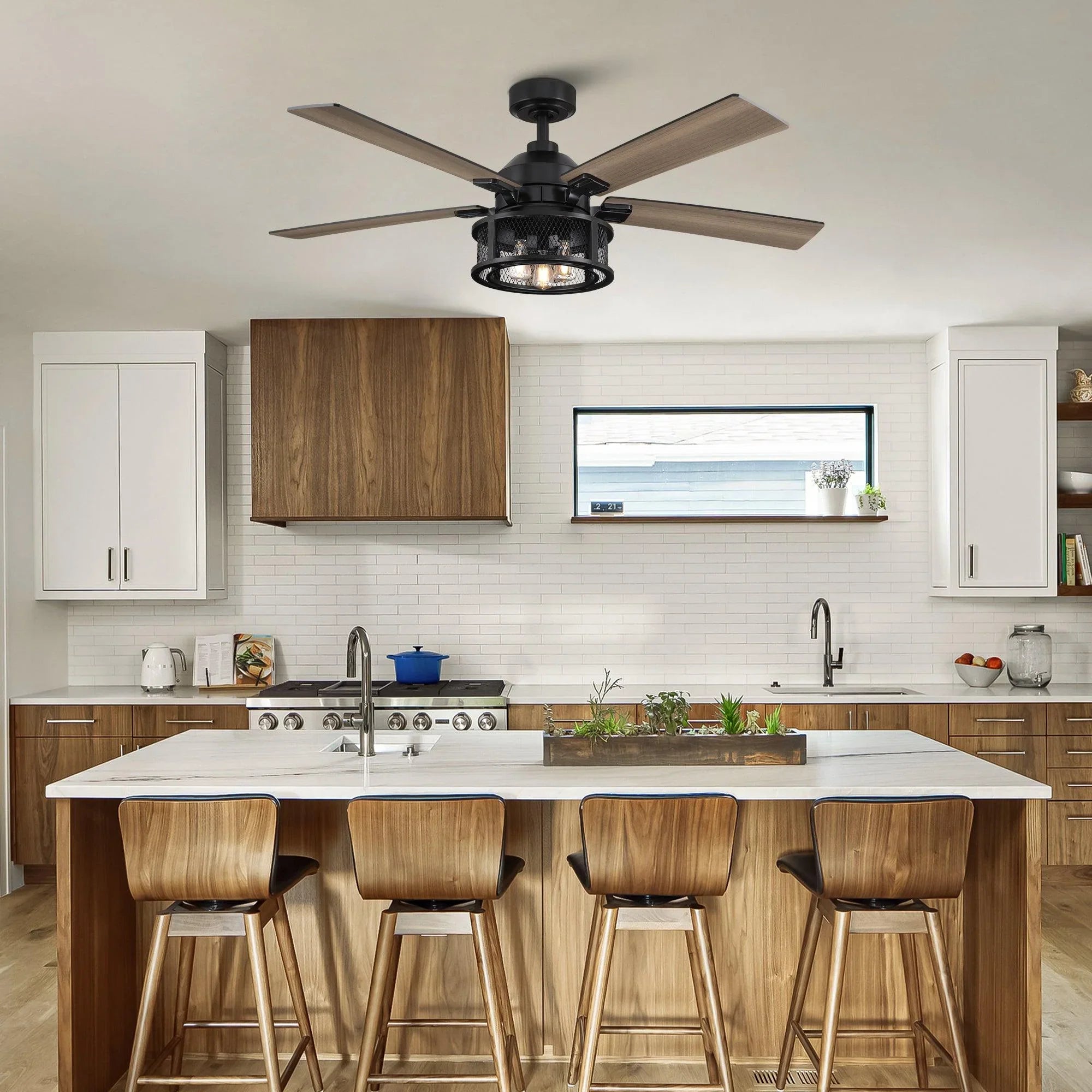 52 Industrial Reversible 5 Blade Mesh Led Ceiling Fan