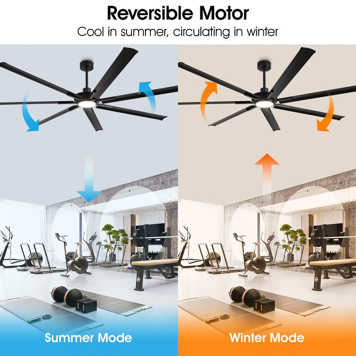 Ventilador de techo Padus negro de gran tamaño de 84 pulgadas y 100 pulgadas con iluminación regulable y control remoto