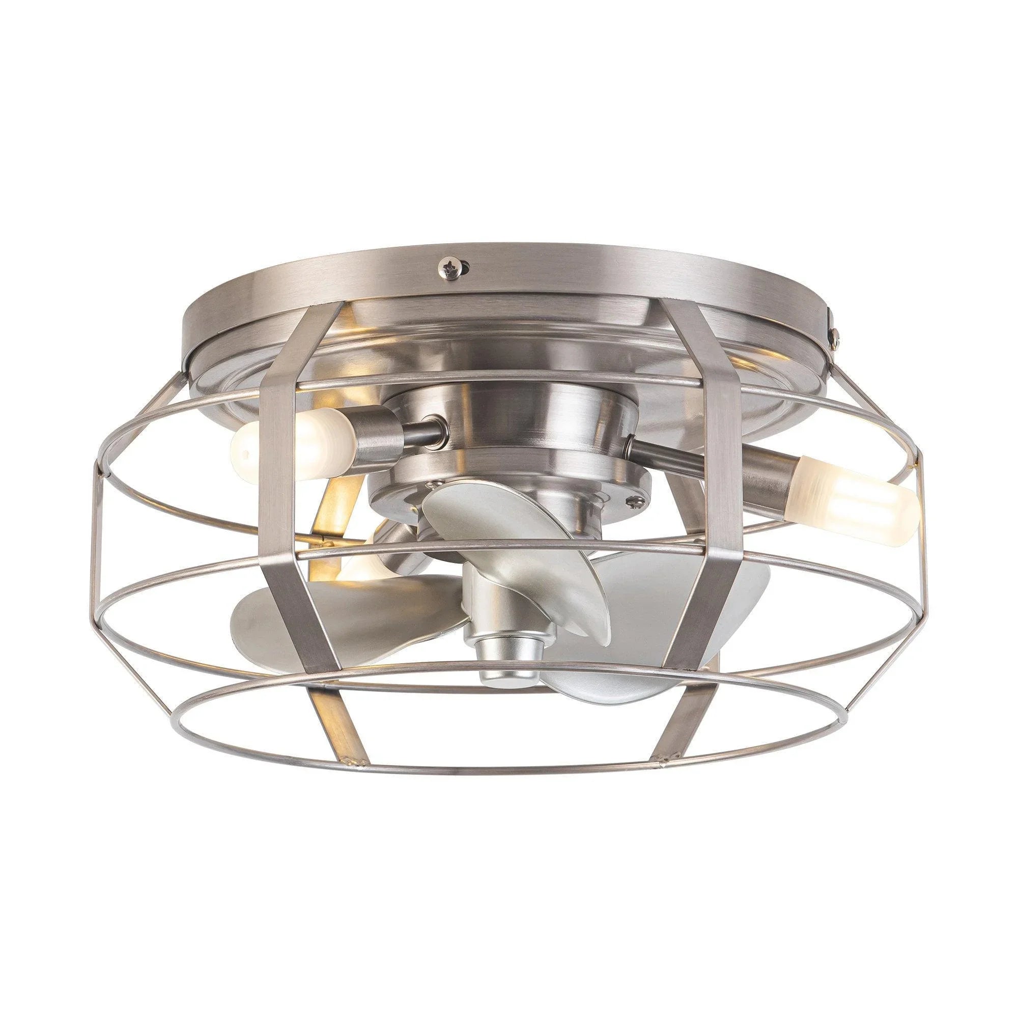 12" Flush Mount Low Profile Caged Small Ceiling Fan with Light and Remote Control