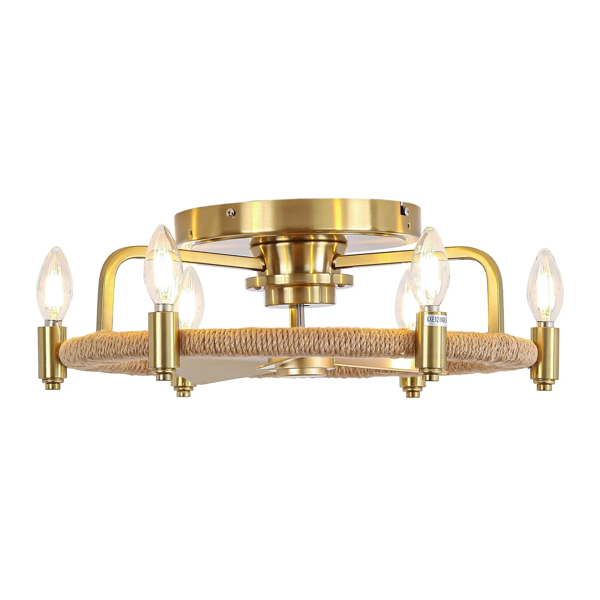 20" Flush Mount Golden Ceiling Fan with Light and Remote Control