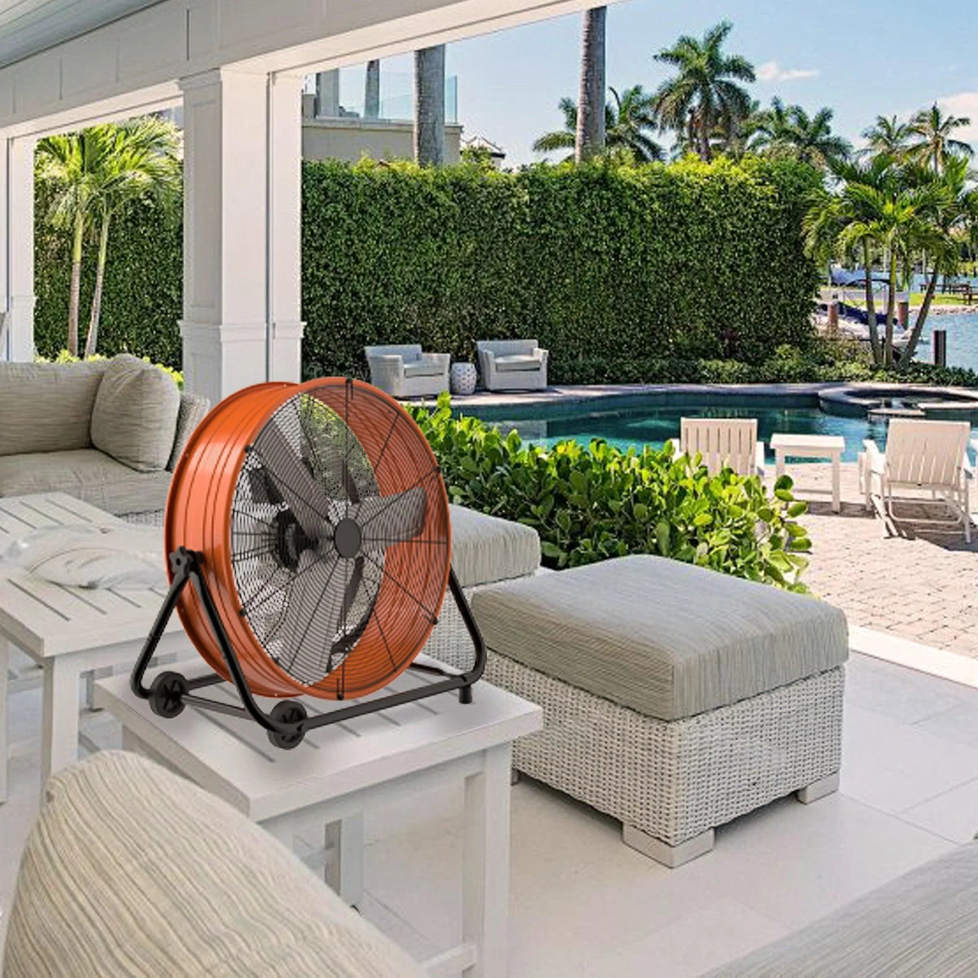 27.5 Inch 3-Speed High Velocity Indoor / Outdoor Industrial Drum Fan with Wheel
