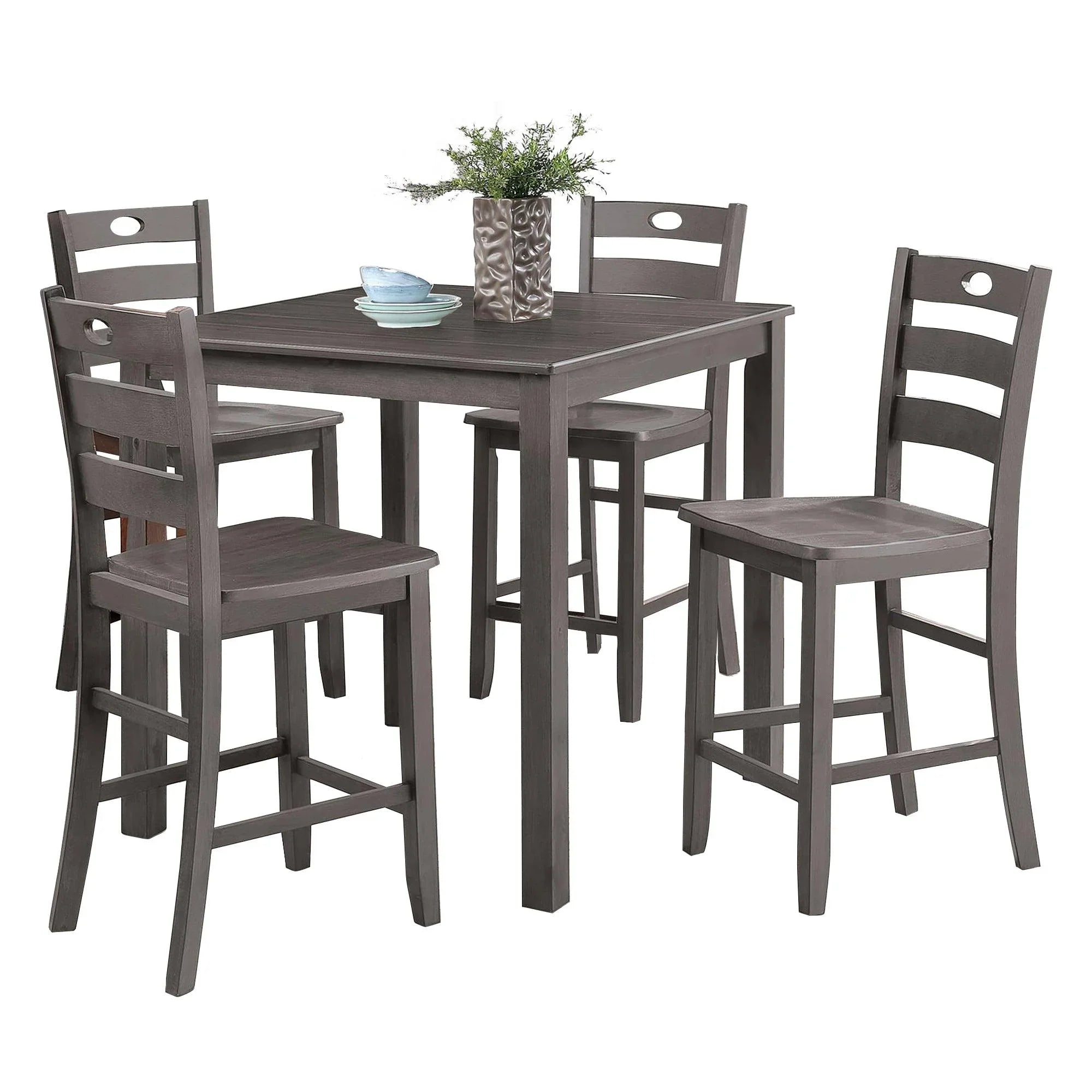 36"H Solid Rubberwood and Wood Veneer 5-Piece Counter Ht. Table Set