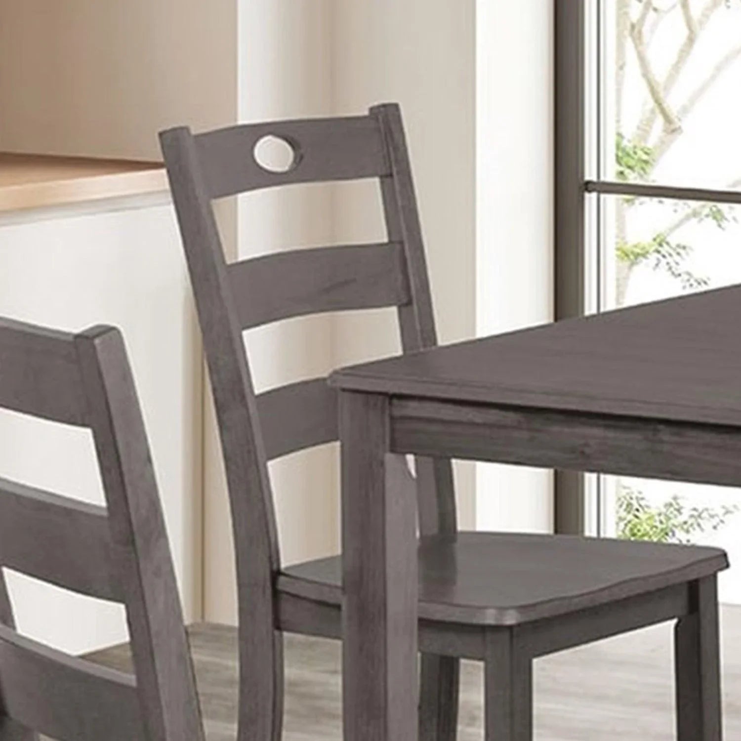 30"H Solid Rubberwood 5-Piece Dining Table Set with Slat Back Chairs