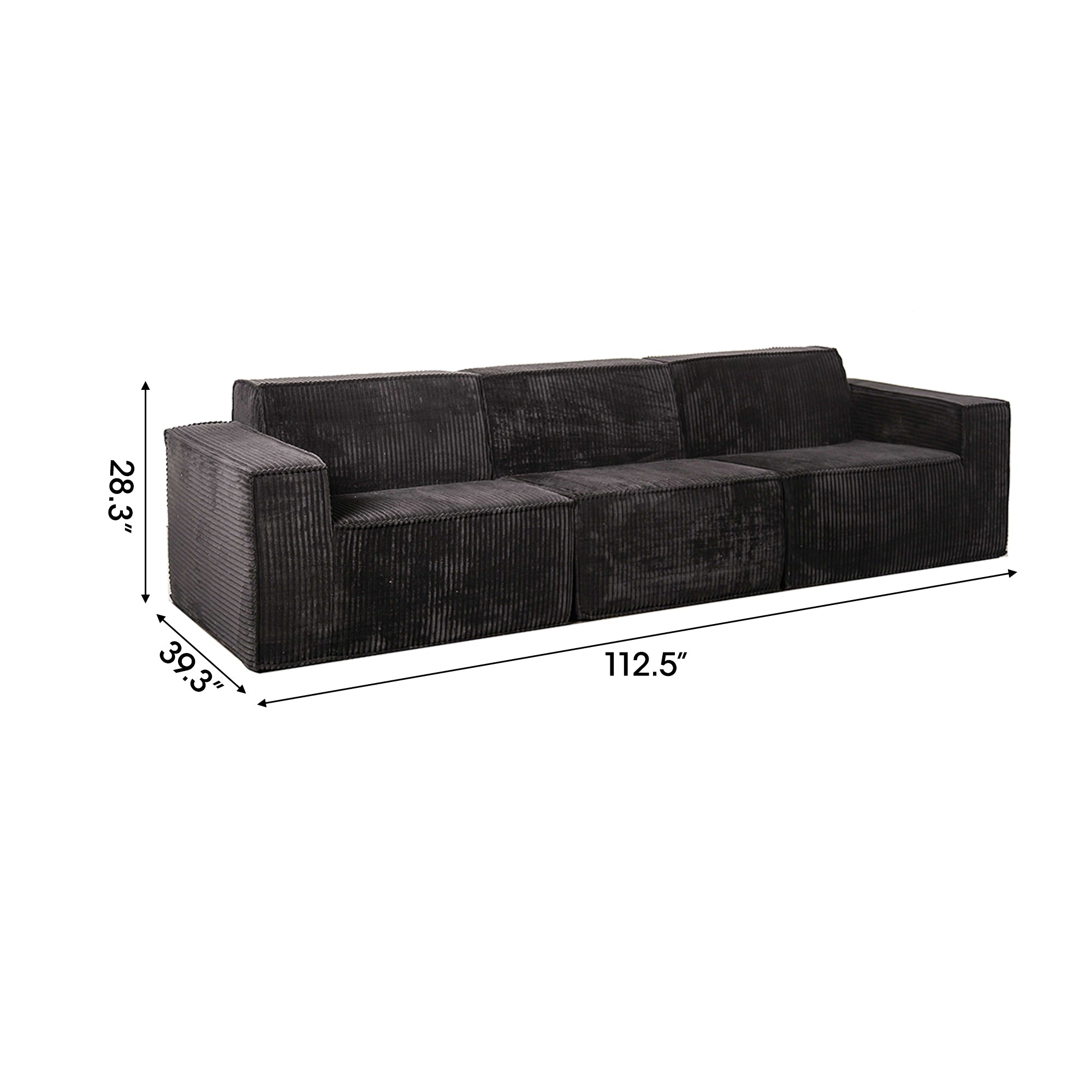 Black Corduroy Modular Compressed Sofa & Loveseat with Track Arms