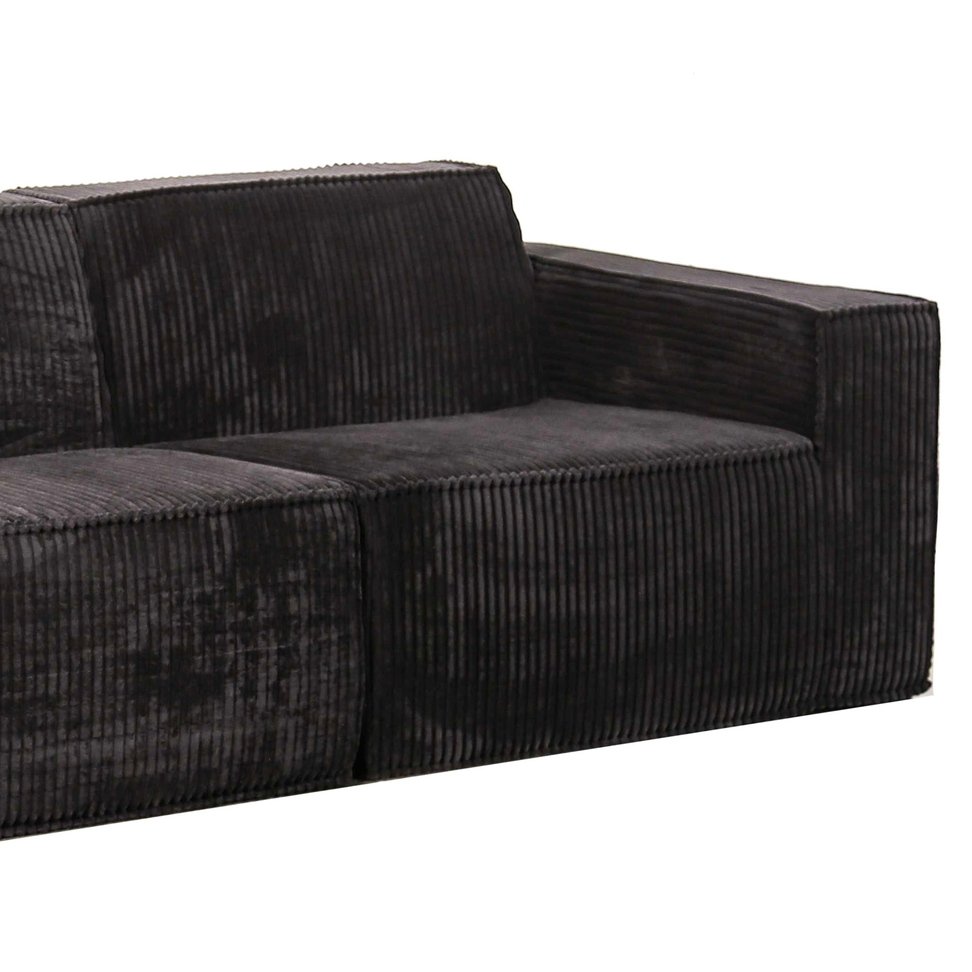 Black Corduroy Modular Compressed Sofa & Loveseat with Track Arms