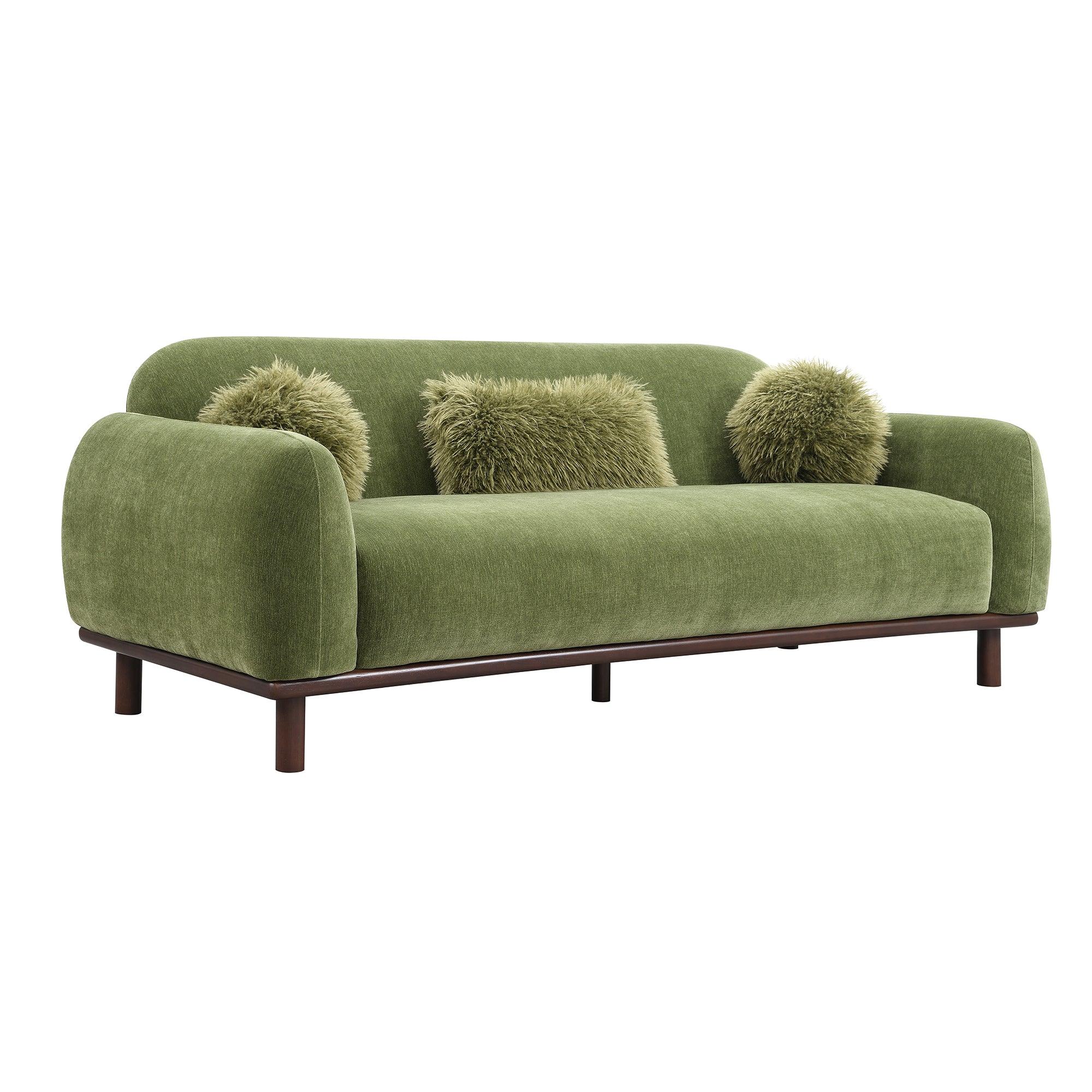 Mellone 84" Mid-Century Modern Chenille Sofa with 3 Pillows