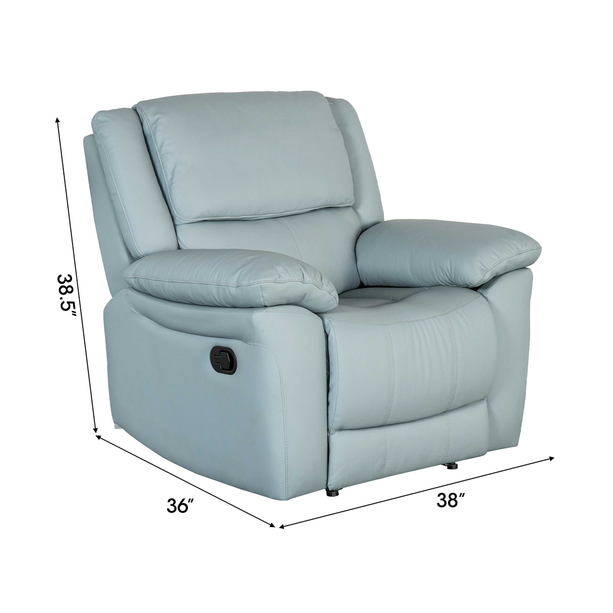 38 Inch Leather Recliner Chair with Pillow Top Arms for Living Room