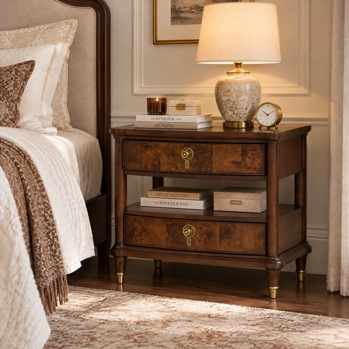 31" Westerham French Nightstand Power Outlet with LED Light, Dark Cherry