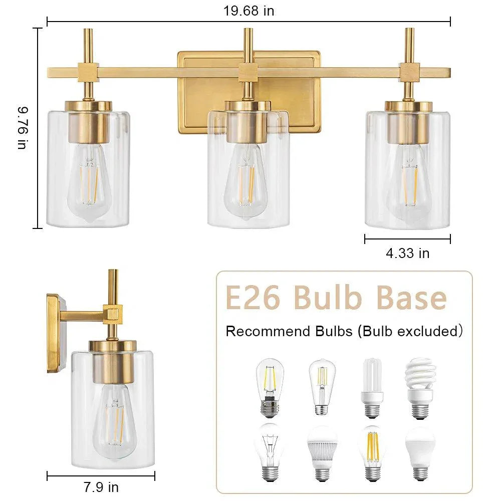 Jasper Modern Clear Glass 3-Light Bathroom Vanity Light