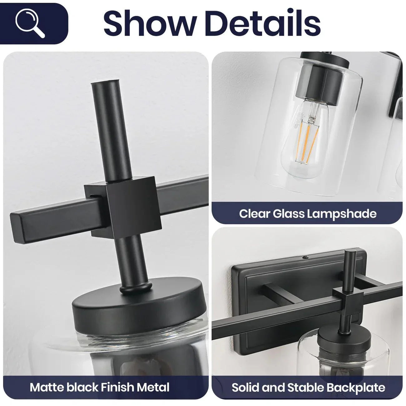Jasper Modern Brushed Nickel & Black Clear Glass 5-Light Bathroom Linear Vanity Light