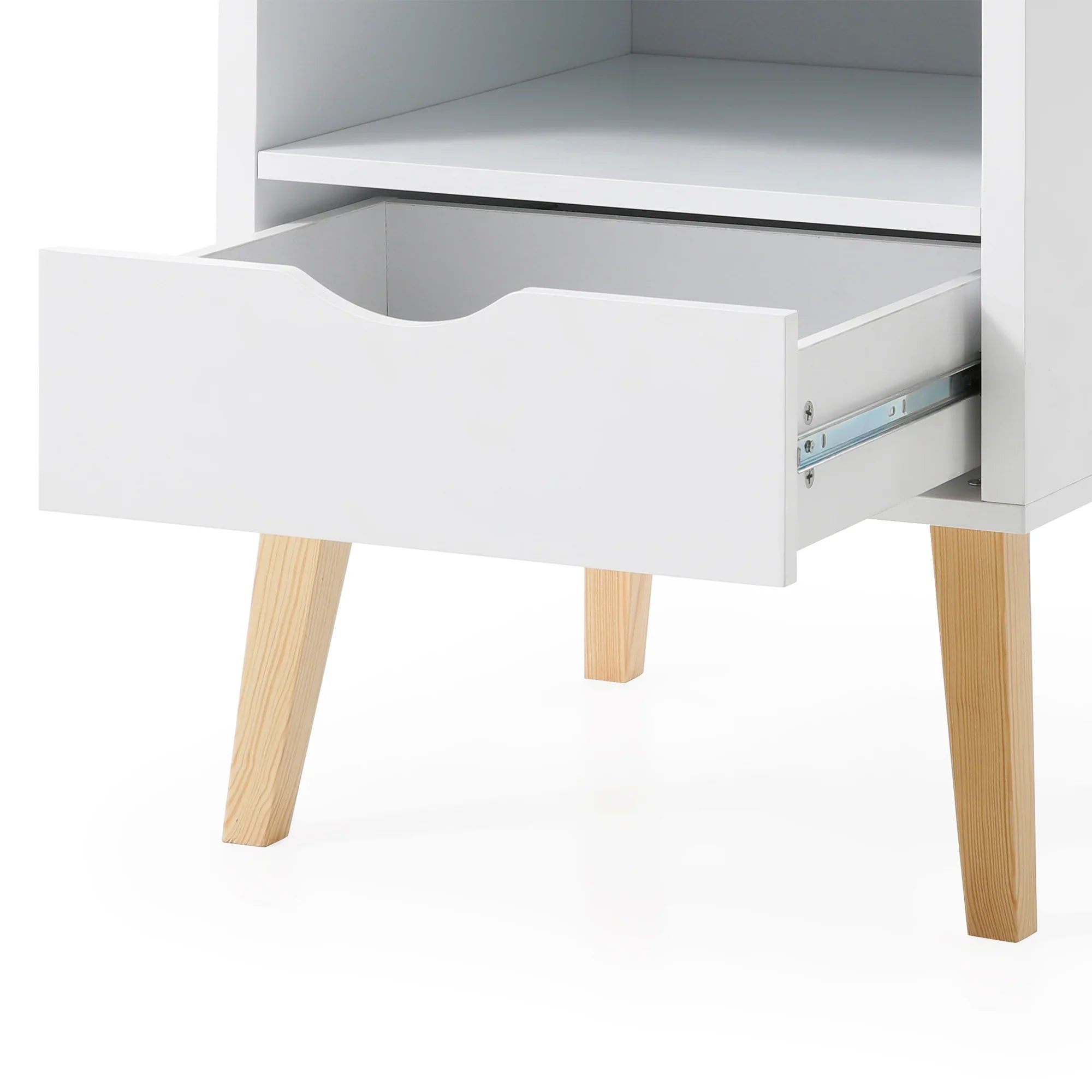 19" Jeff White End Table with Drawer and Shelf for Bedroom, Minimalist Sofa