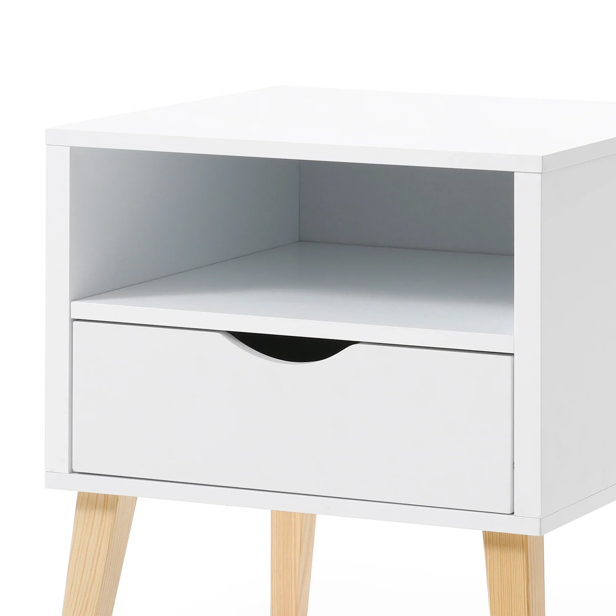 19" Jeff White End Table with Drawer and Shelf for Bedroom, Minimalist Sofa