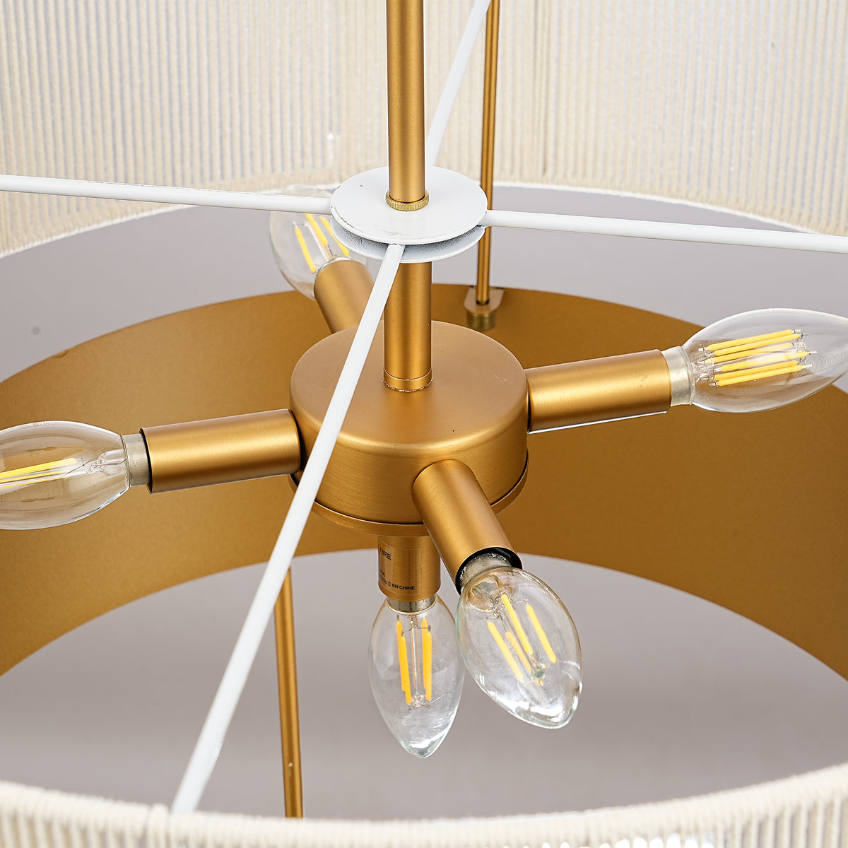 Elva 5-Light Vintage Brass Chandelier with Cotton Rope Drum Shade