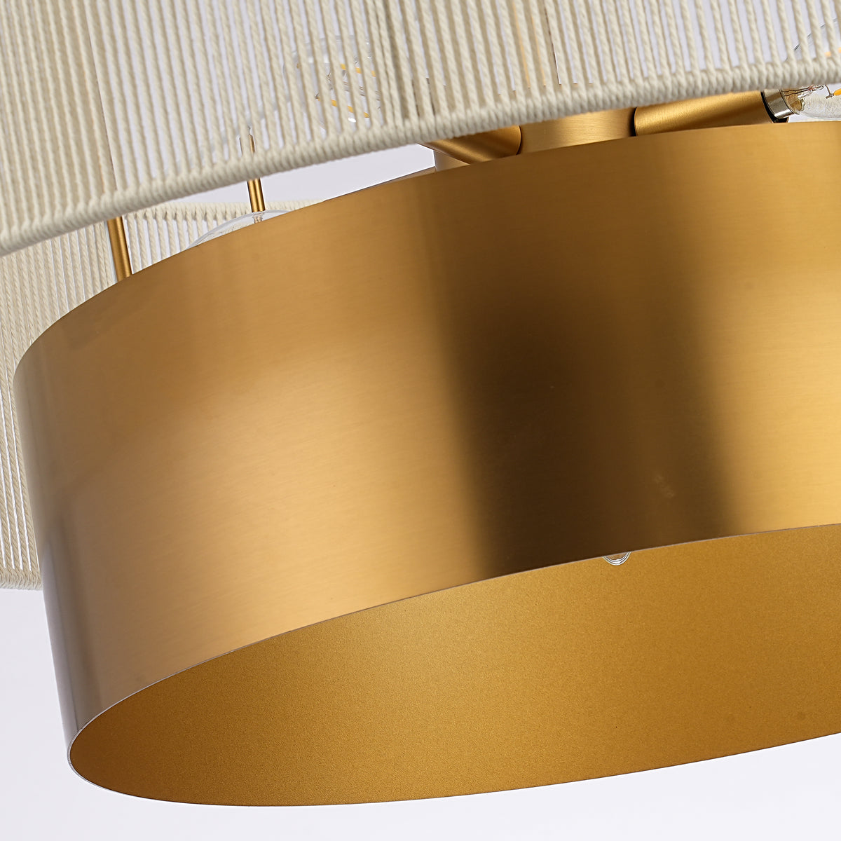 Elva 5-Light Vintage Brass Chandelier with Cotton Rope Drum Shade