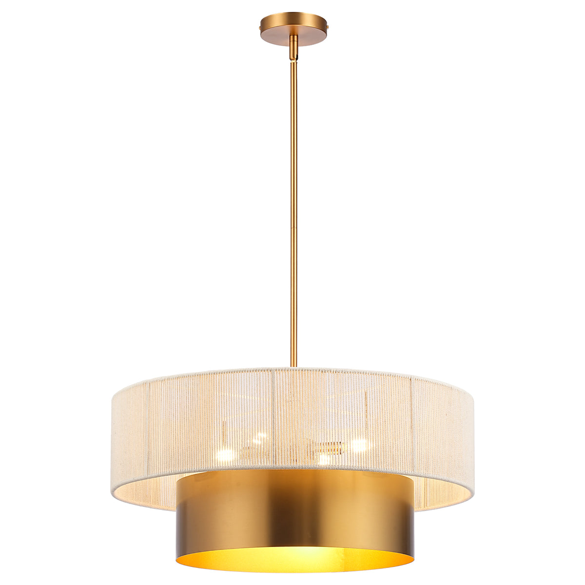 Elva 5-Light Vintage Brass Chandelier with Cotton Rope Drum Shade