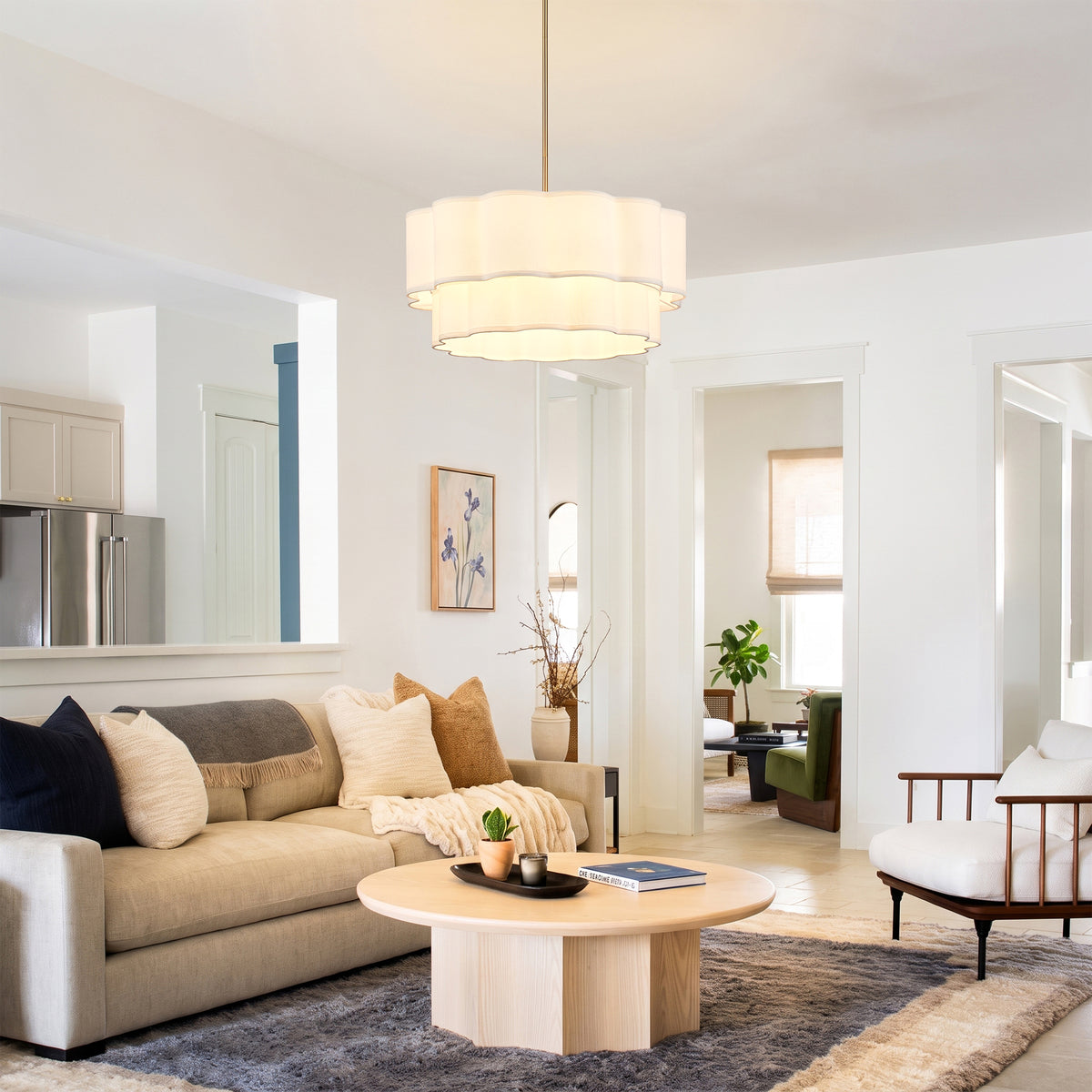 Hulda 6-Light Brushed Brass Chandelier with Layered Linen Shade