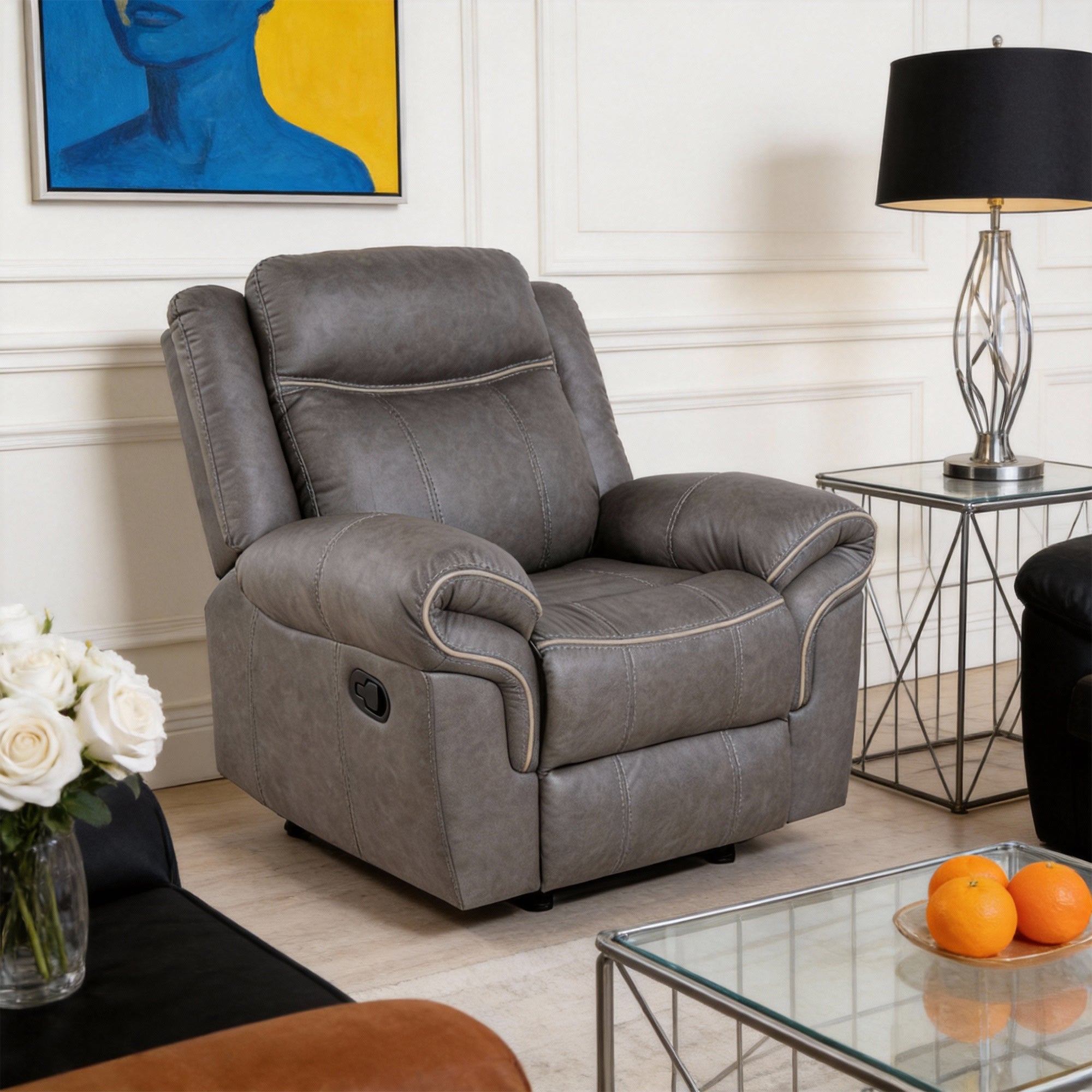 Agata 41 Inch Leatherette Glider Recliner Chair with Pillow Arms