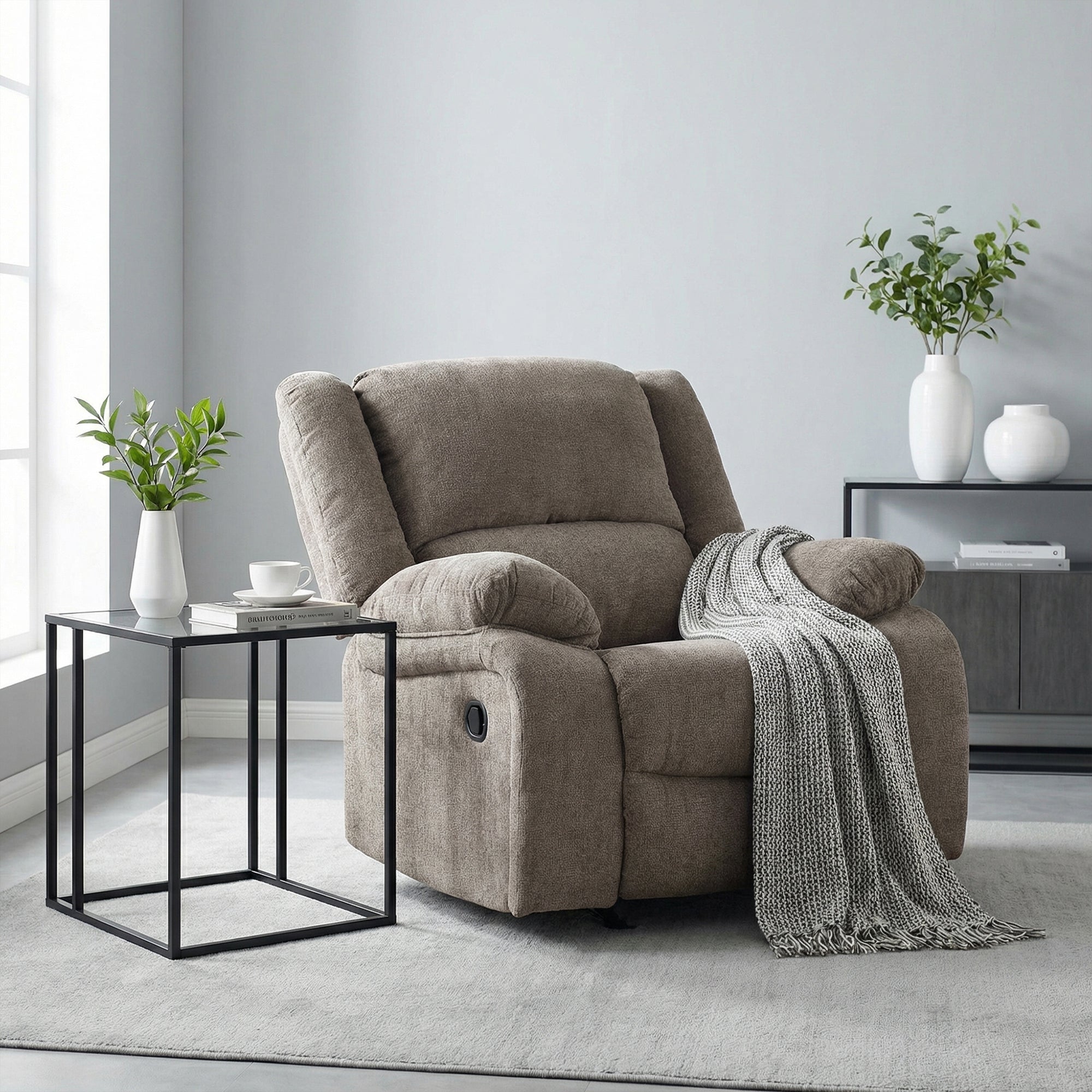 Cosimo 42 Inch Mocha Chenille Manual Recliner with Pillow Top Arms