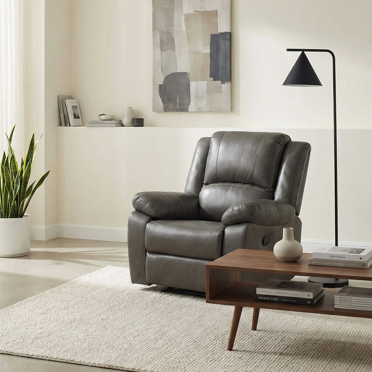 37 Inch Breathable Leather Glider Recliner with Pillow Top Arms