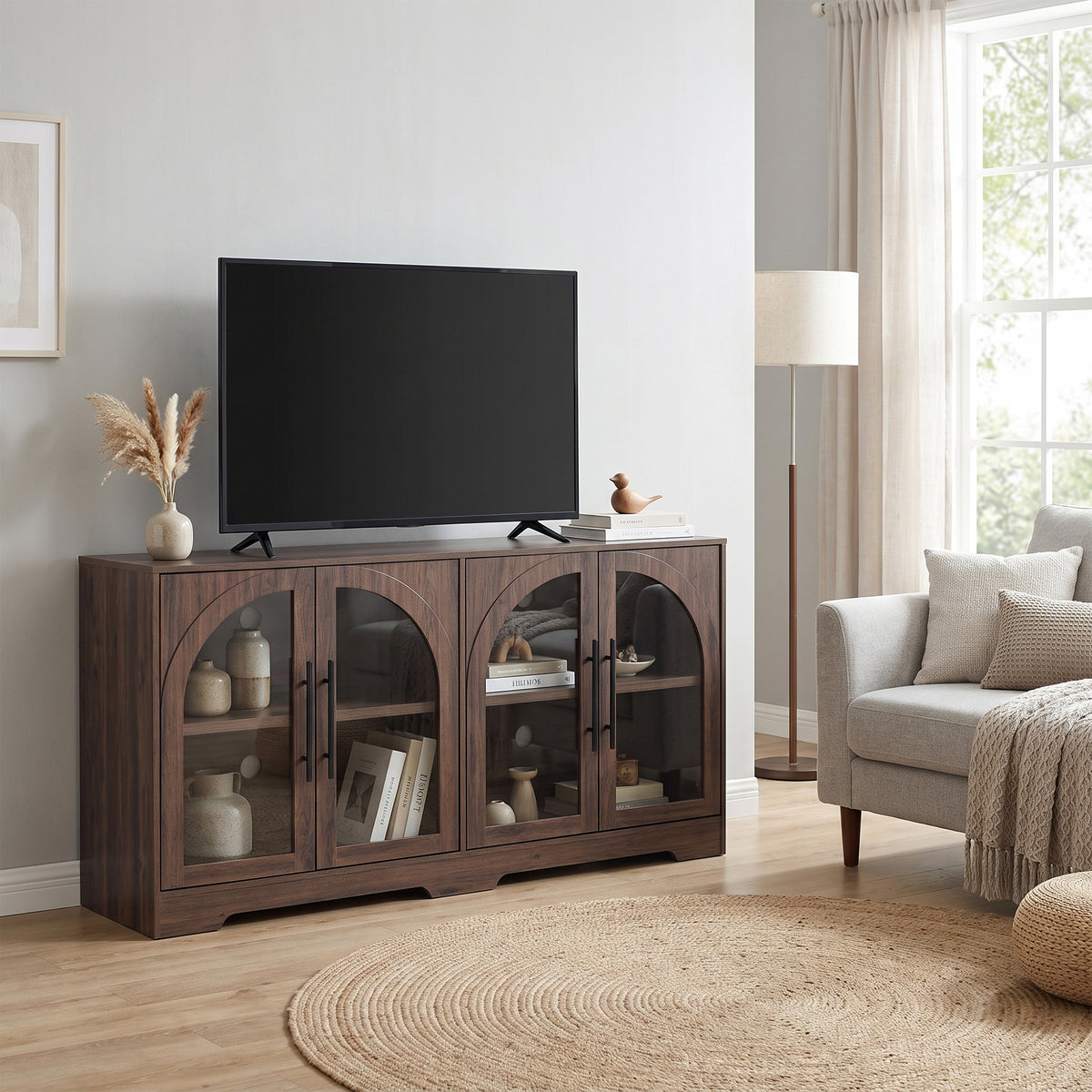 55 Inch TV Stand Console Sideboard Buffet with Adjustable Shelves