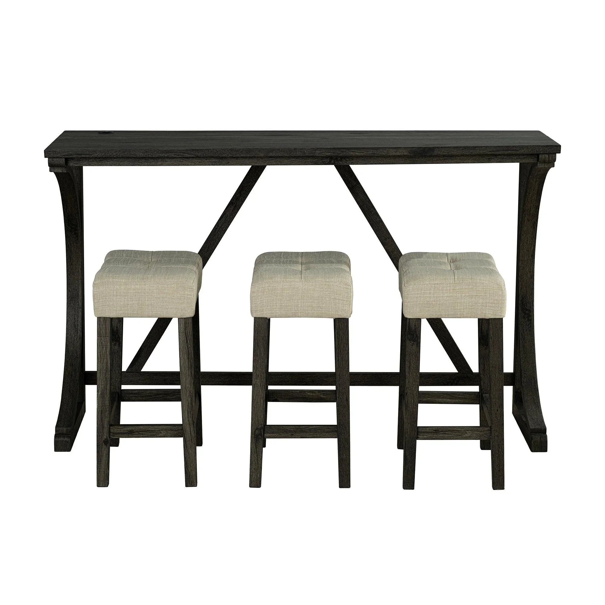 59" Rustic Dining&Bar Table Set with 3 Stools for Apartment, USB-A & USB-C Charging Ports