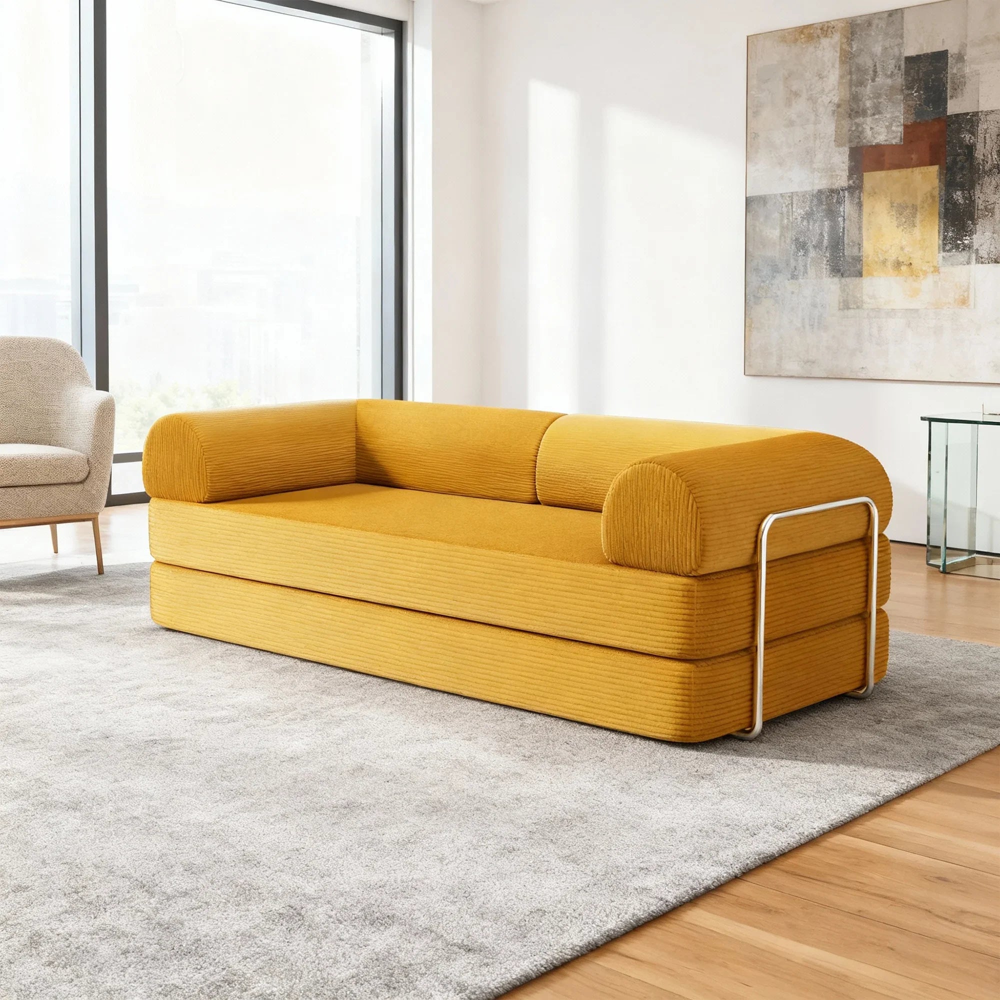 79 Inch Perri Corduroy Compressed Sofa Bed with Lumbar Pillow for Living Room, Office