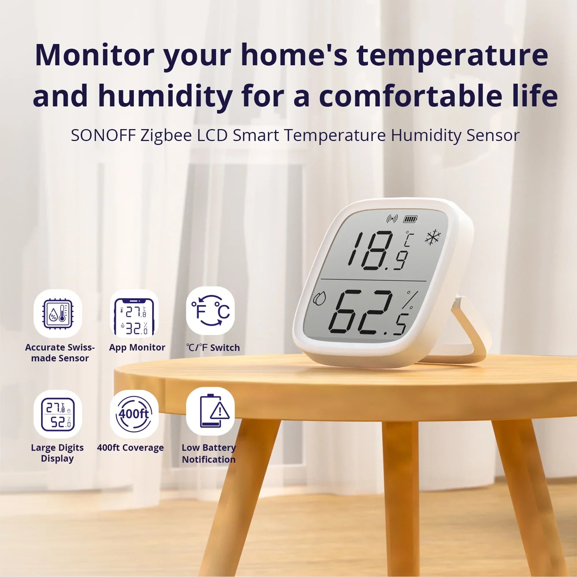SONOFF Zigbee LCD Display Smart Temperature Humidity Sensor