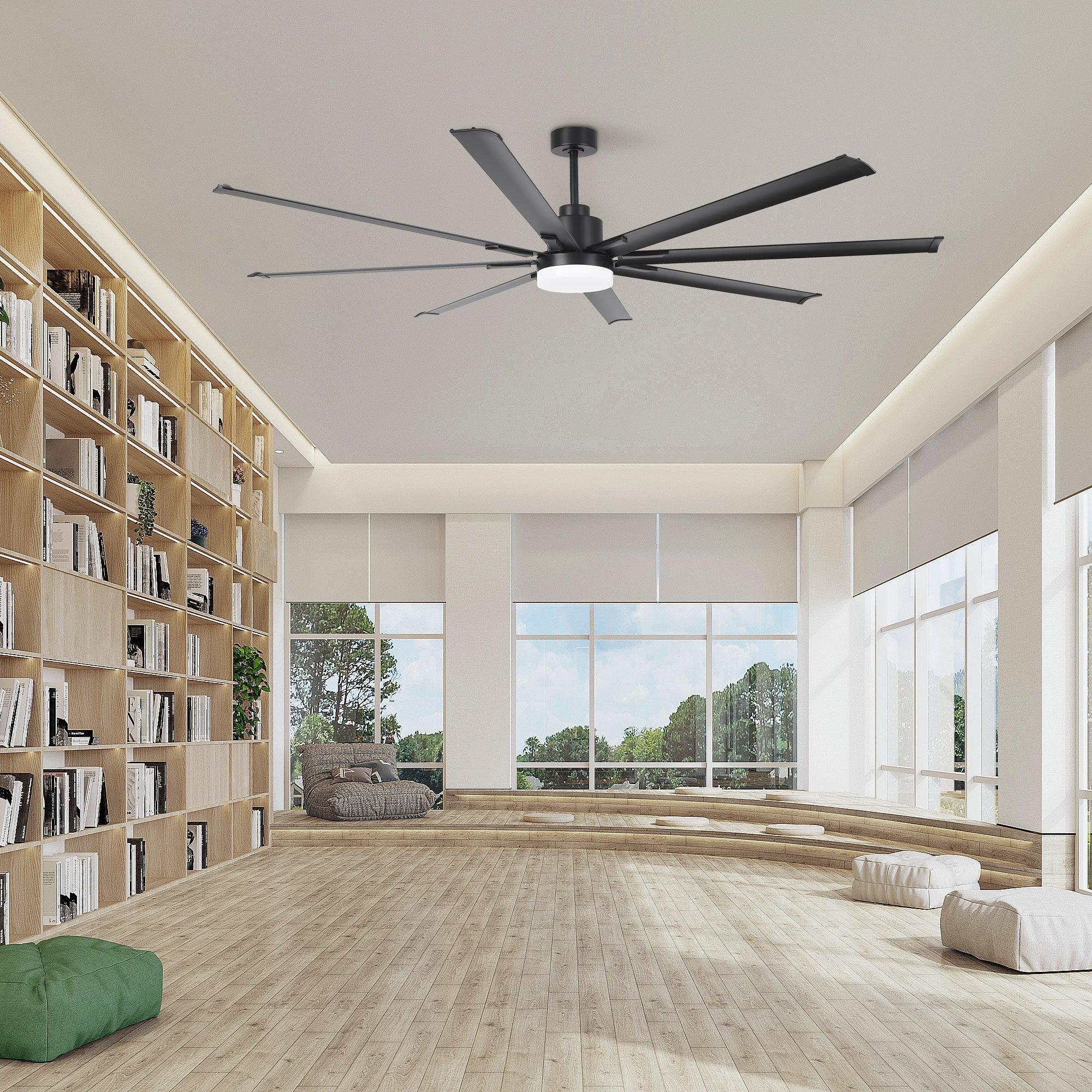 Vaczon 84 Inch 100 Inch Black HVLS Fan LED Large Ceiling Fan with Remote Control