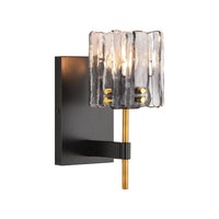 Leona 1-Light Black Wall Sconce with Textured Glass Shade