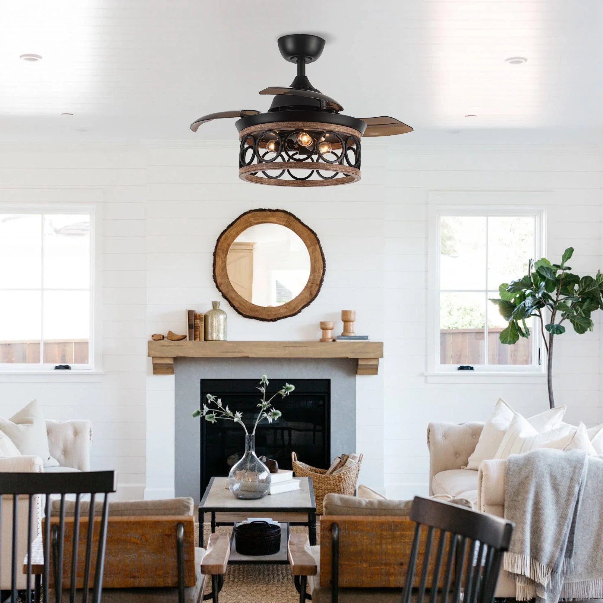 36" Mirelle Farmhouse Downrod Mount Ceiling Fan with Lighting and Wall Control - ParrotUncle