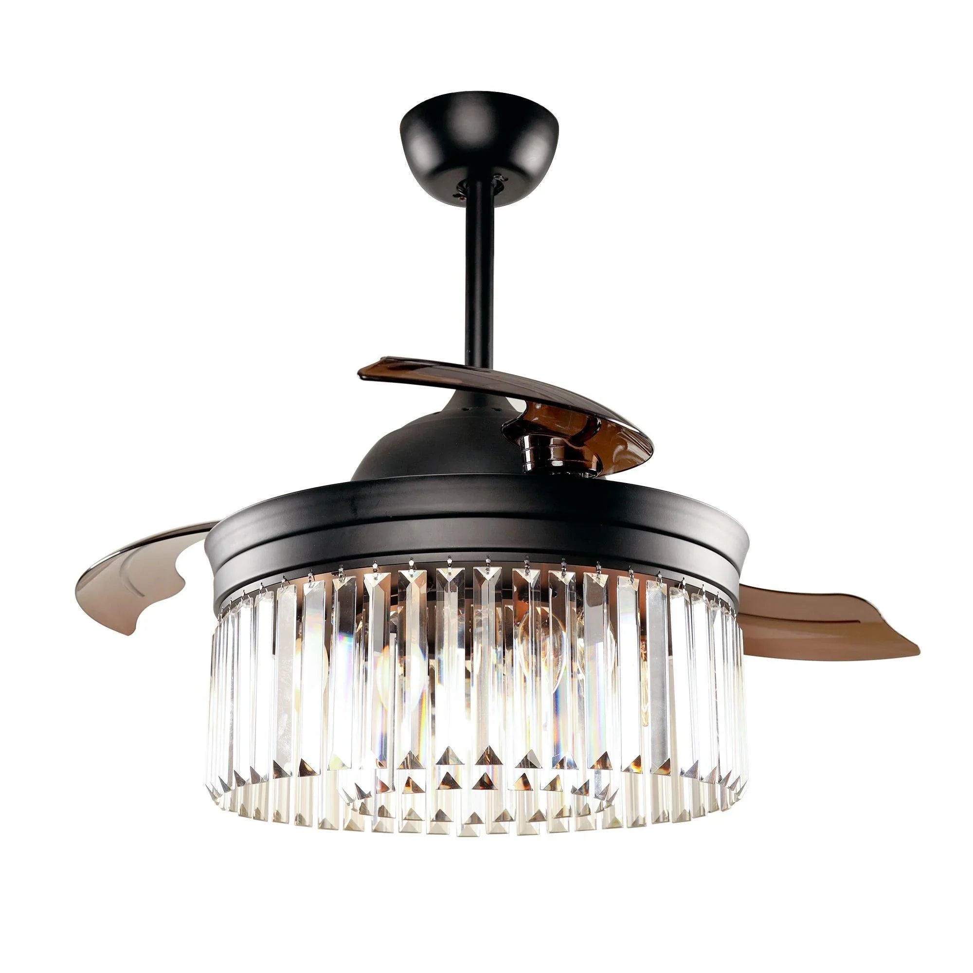 42" Industrial Downrod Mount Crystal Ceiling Fan with Lighting and Remote Control - ParrotUncle
