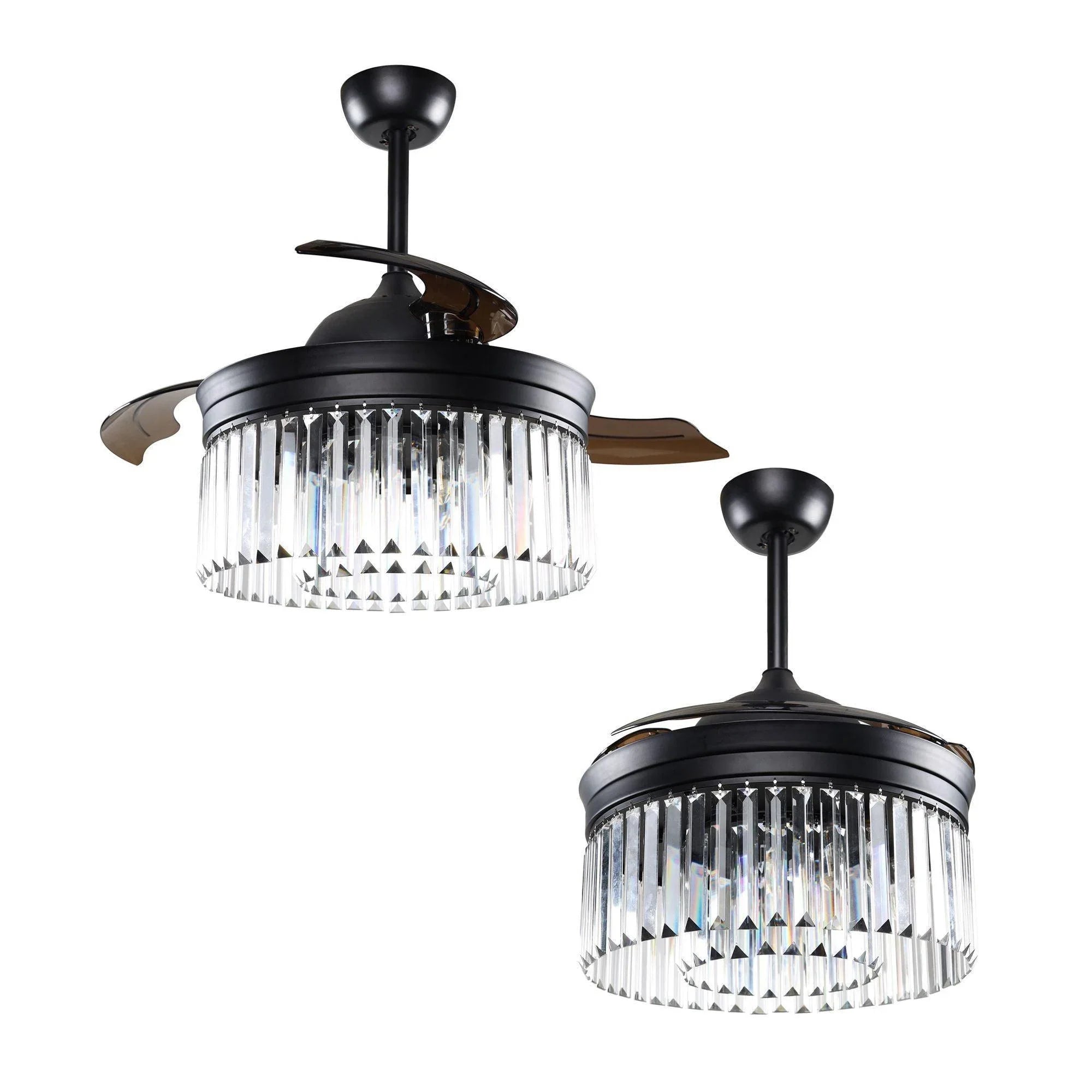 42" Industrial Downrod Mount Crystal Ceiling Fan with Lighting and Remote Control - ParrotUncle