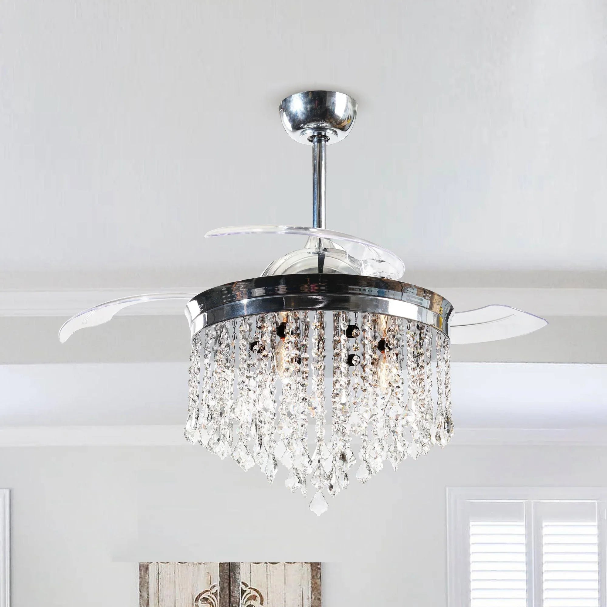 42" Mateo Modern Downrod Mount Crystal Ceiling Fan with Lighting and Remote Control - ParrotUncle