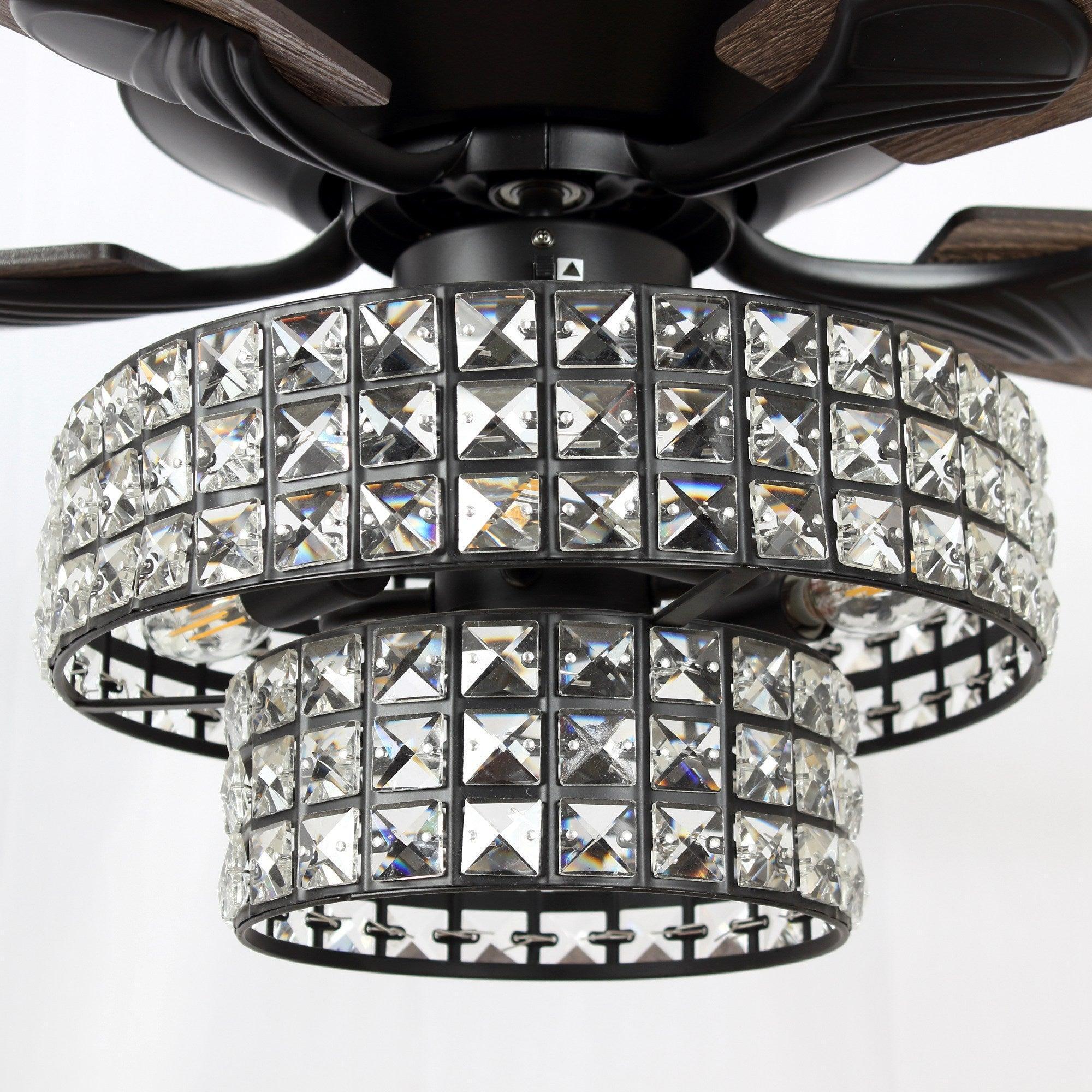 52" Howell Modern Downrod Mount Reversible Crystal Ceiling Fan with Lighting and Remote Control - ParrotUncle