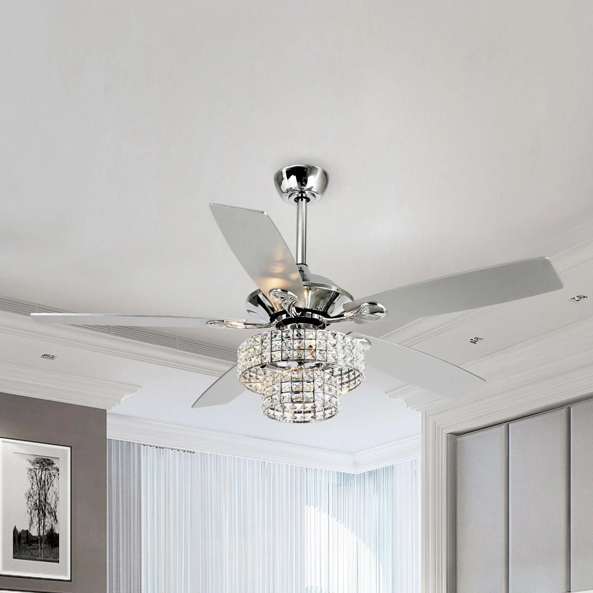 52" Howell Modern Downrod Mount Reversible Crystal Ceiling Fan with Lighting and Remote Control - ParrotUncle