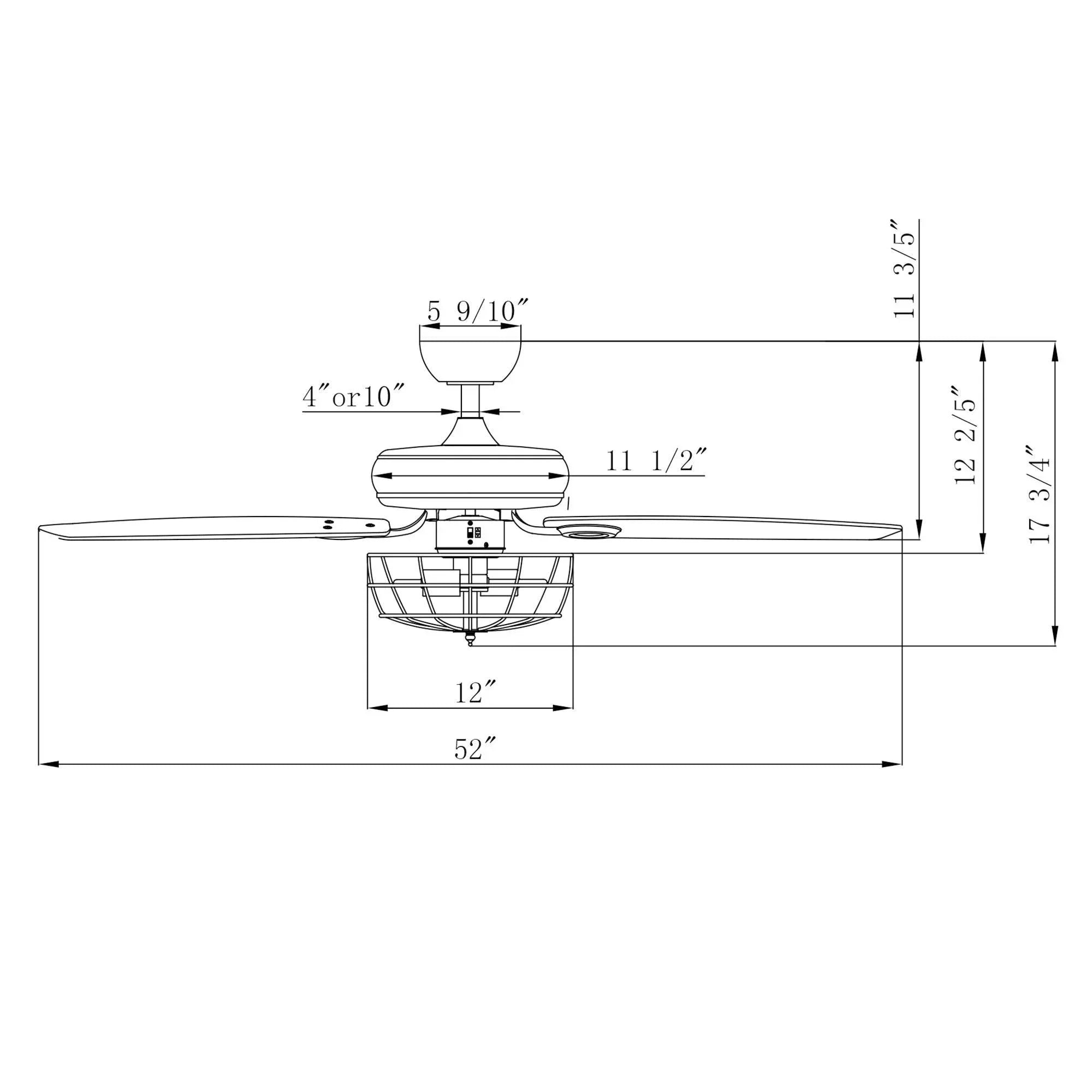 52" Kyla Industrial Brushed Nickel Reversible Caged Ceiling Fan with Lighting - ParrotUncle