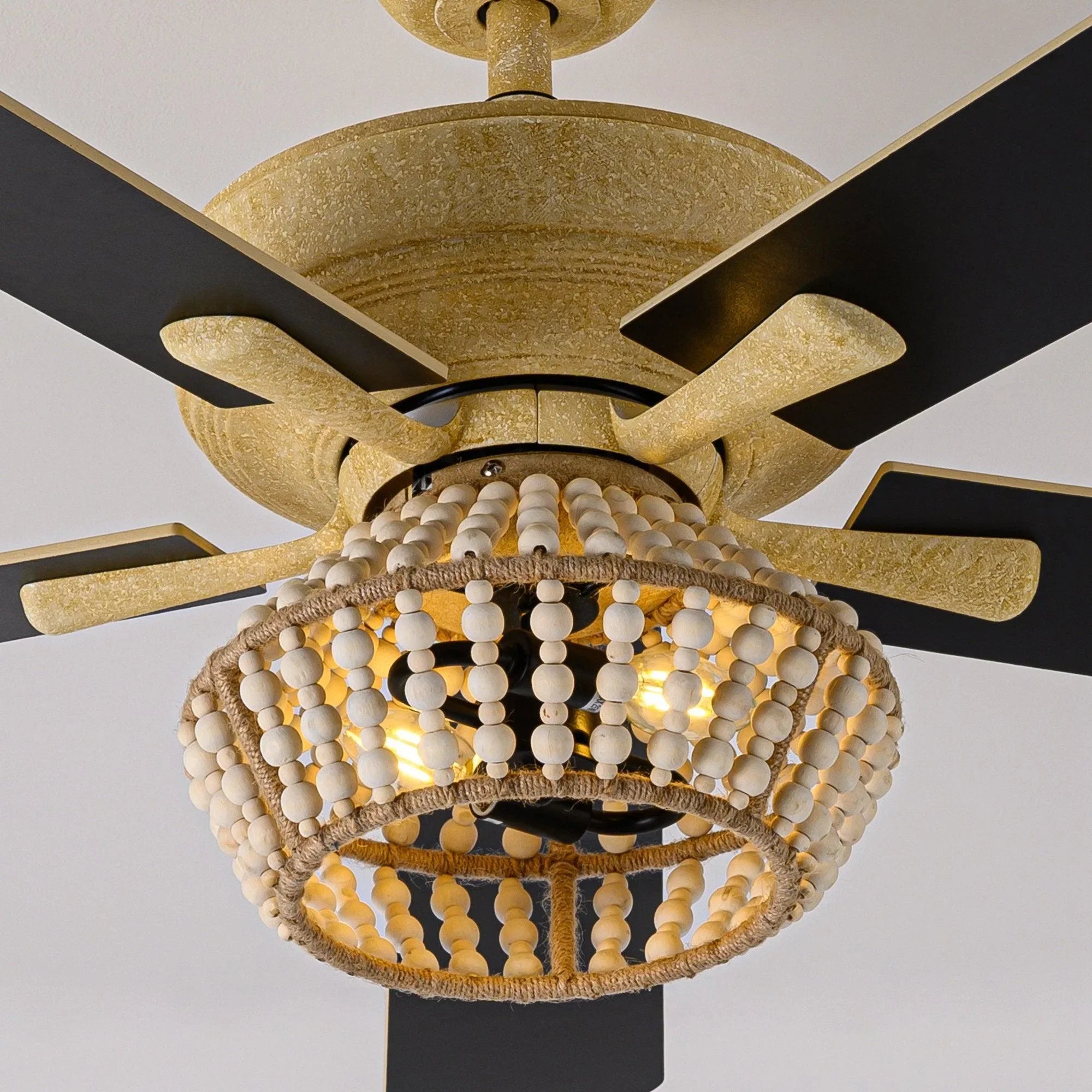 52" Pune Farmhouse Downrod Mount Reversible Ceiling Fan with Lighting and Remote Control - ParrotUncle